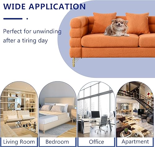 Miniatura 6 de Sofá de peluche, sofá copetudo de 81 pulgadas, cómodo sofá de 3 plazas con patas de metal dorado, moderno sofá seccional de asiento profundo, sofá