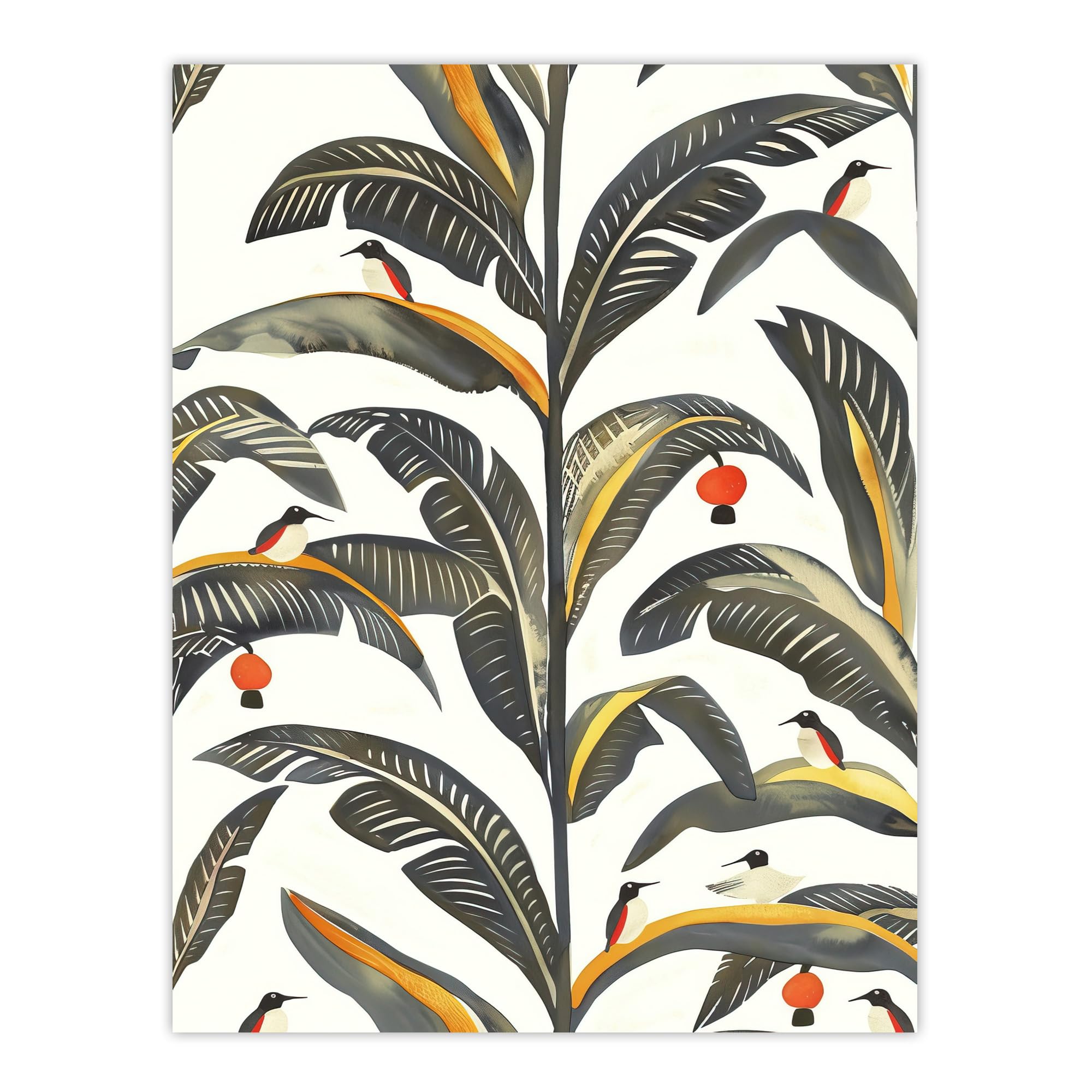Artery8 Palm Leaves Birds Tropical Pattern Botanical Living Room Large Wall Art Poster Print Thick Paper 18X24 Inch