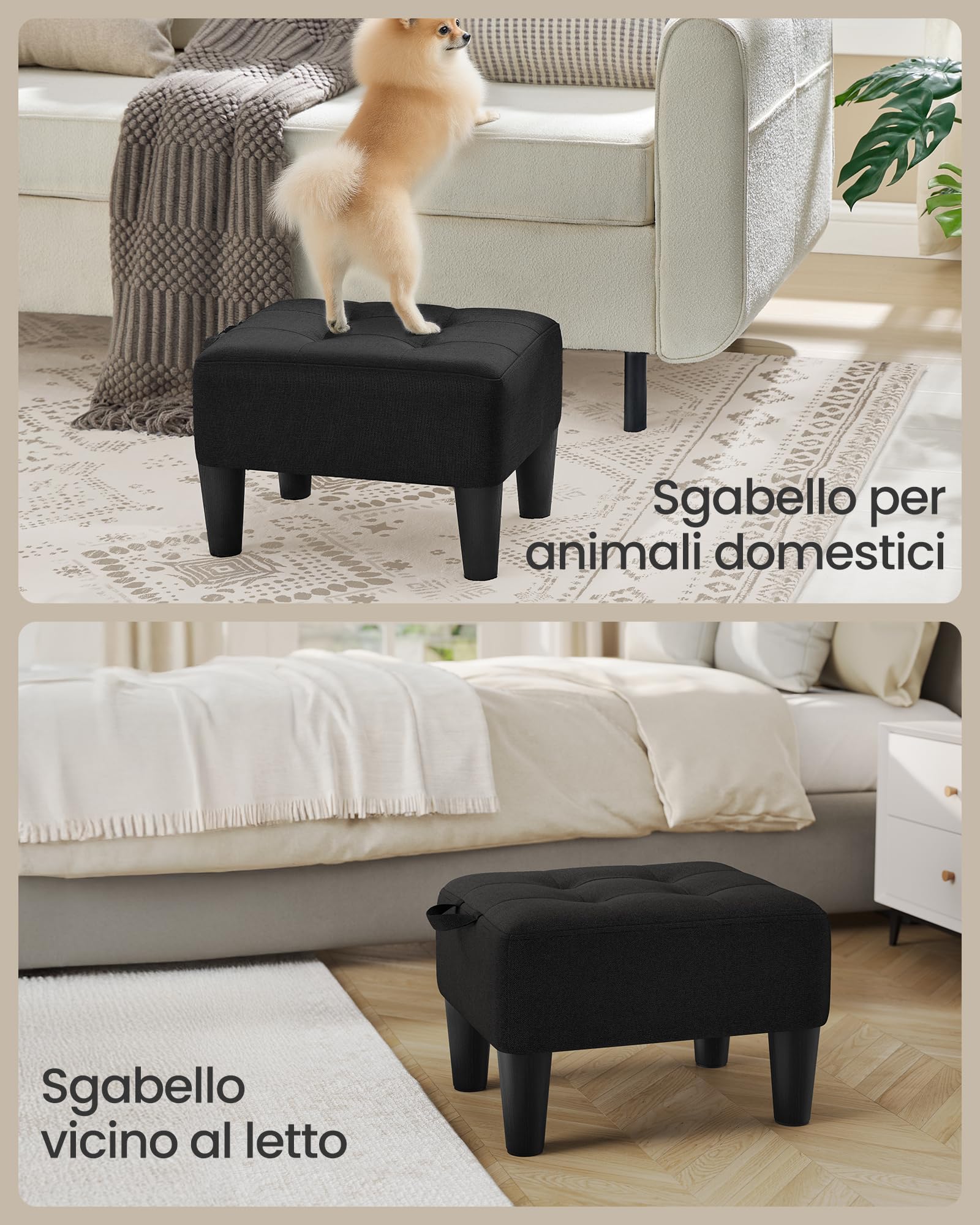 SONGMICS Sgabello Pouf Contenitore, Poggiapiedi in Tessuto Simil Lino, Imbottitura Spessa, Portata Fino a 150 kg, per Soggiorno, Camera da Letto, Ingresso, Nero Inchiostro LOM502B01