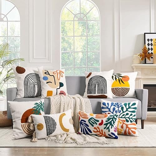 Miniatura 7 de Merrycolor Fundas de almohada bohemias de 18 x 18 pulgadas, suaves, copetudas, coloridas, de arte estético de mediados de siglo, modernas, bohemias,