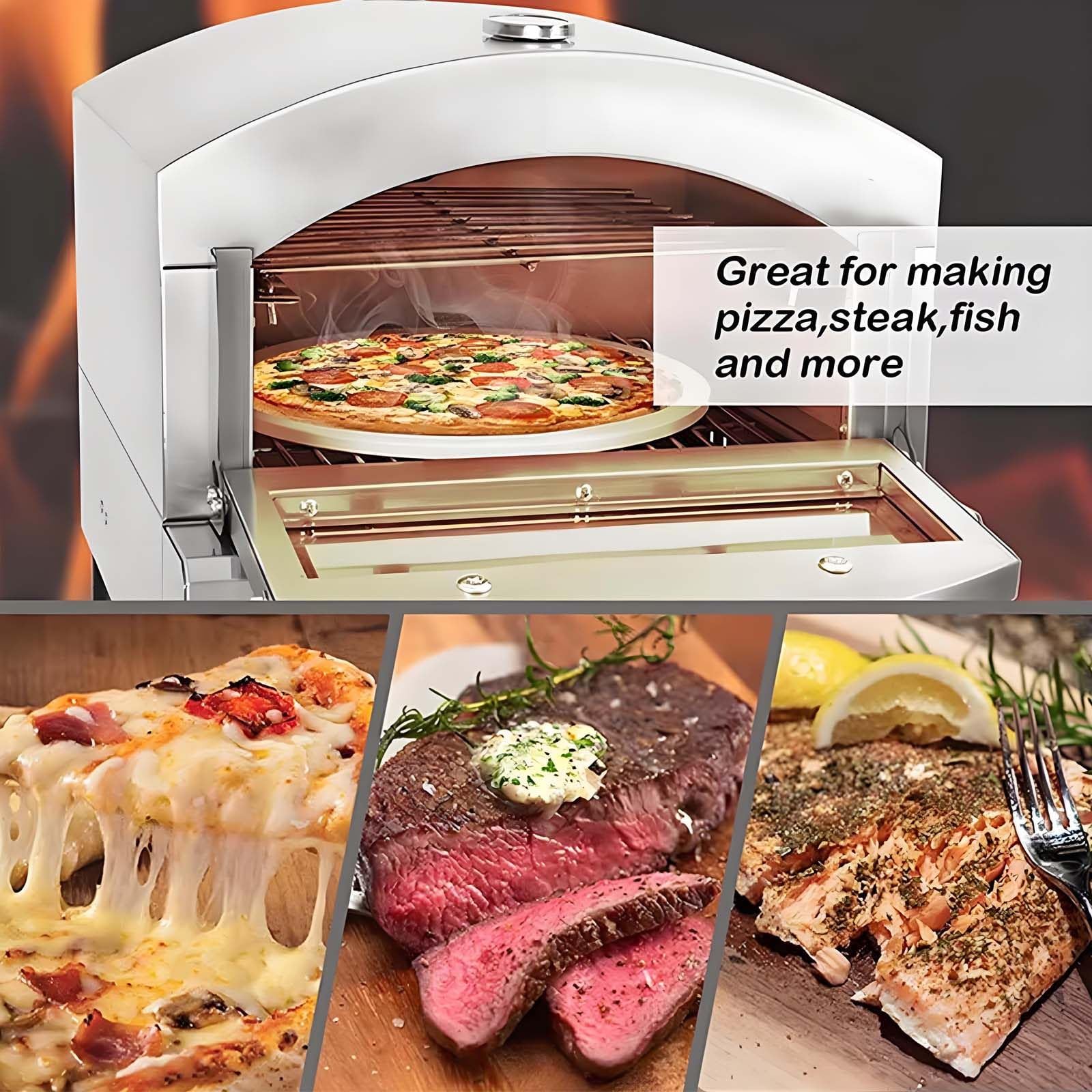 Forno A Gas Per Pizza Da Esterno Con Termometro Esterno - Preriscaldamento Rapido In 10 Minuti, Pietra Di Cottura Da 33 Cm, Design Staccabile, Con Vaschetta Raccogli-Gocce, Valvola Di Sicurezza