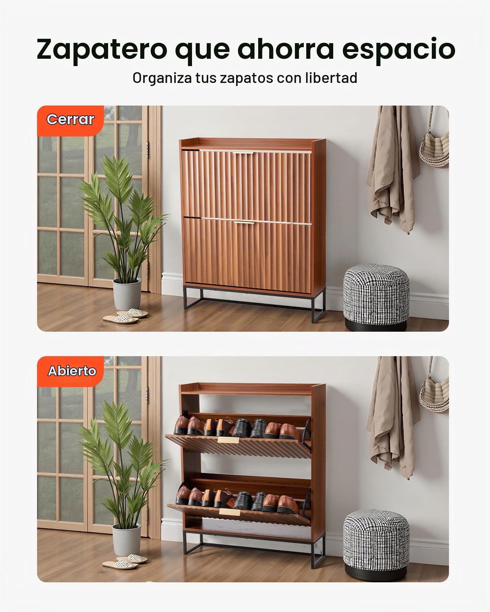 VEVOR Zapatero con 2 Puertas, Ahorra Espacio y Antivuelco, Organizador de Zapatos Independiente para Entrada, Pasillo, Salón, Porche, 80 x 24 x 100 cm, Nogal, Capacidad de Carga Superior 50 kg