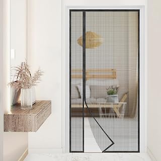 Magnetic Screen Door,Upgraded PET Mesh Material, Reversible Left or Right Side Opening, Retractable Door Screen Magnetic Closure,Keep Bugs Out,Pet and Kid Friendly, Fits Door Size 36" x 82", Black