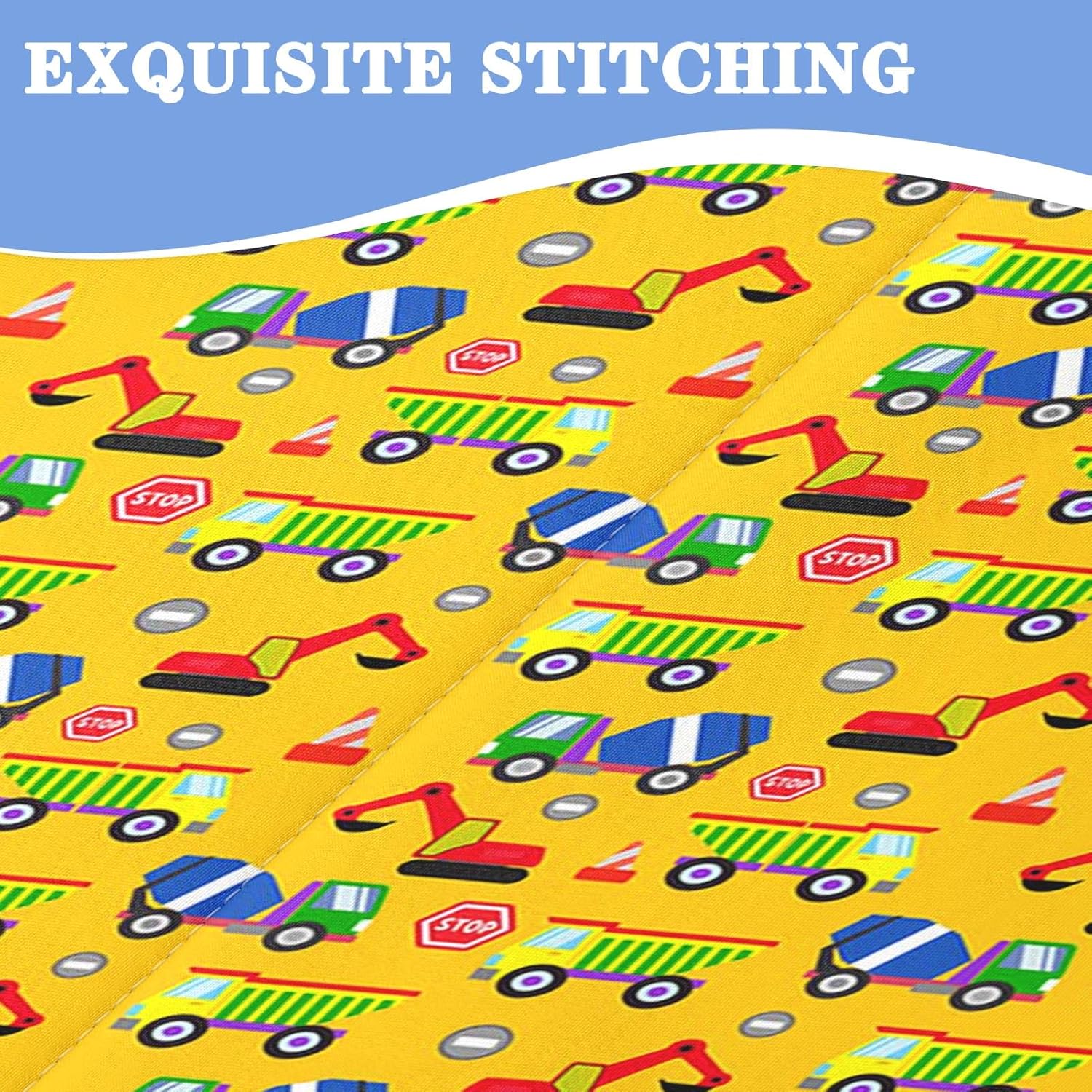 Nesker Zipper Bedding Twin Cartoon Construction Car Zip Up Bedding Set for Boys and Kids, Cute Truck 3 Pcs Comforter Bed in a Bag with Fitted Sheet and 2 Pcs Pillowcases - Image 5