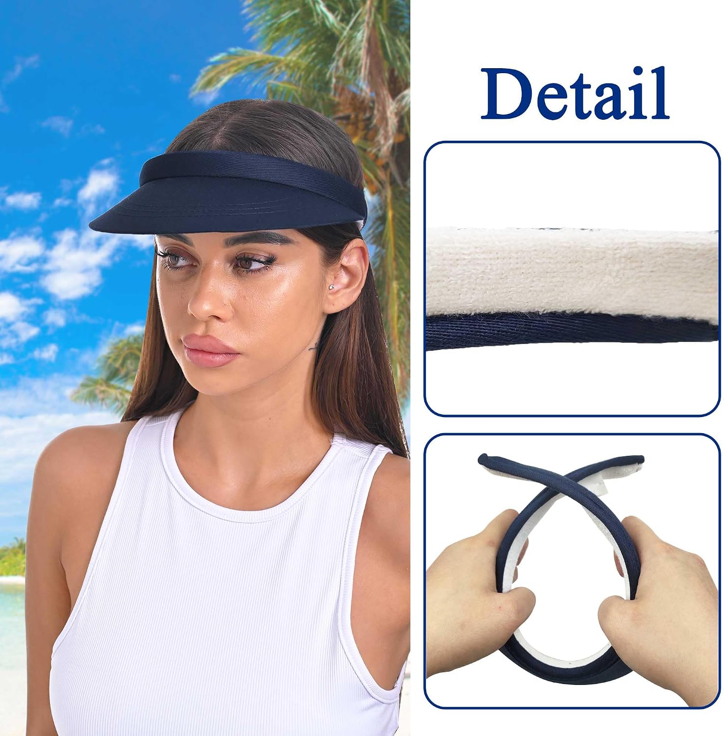 Sun Visor Hats Women Wide Brim Adjustable Clip On Visors Beach Men Hat image 3