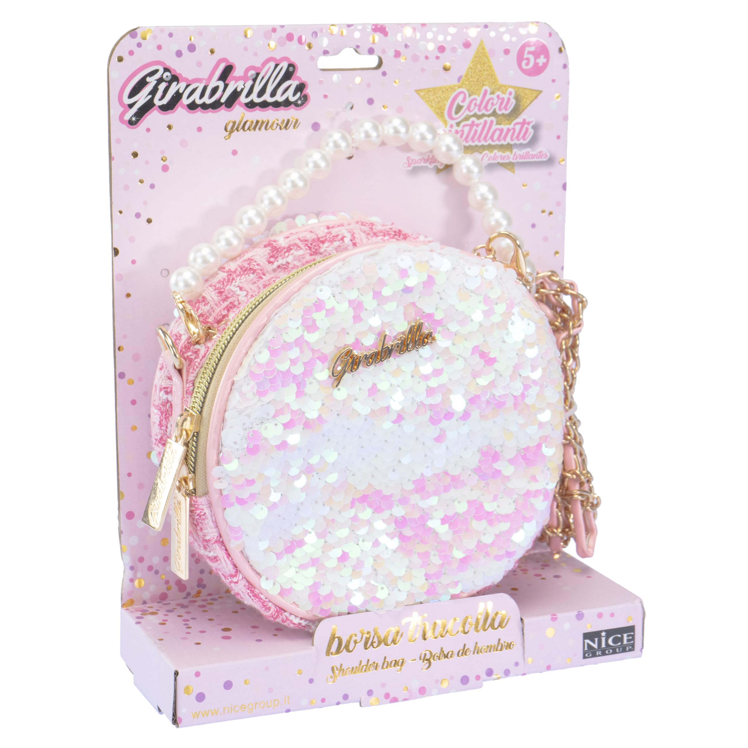 Girabrilla Fashion Bag Reversible Sequin Handbag with Pearl Handle and Shoulder Strap