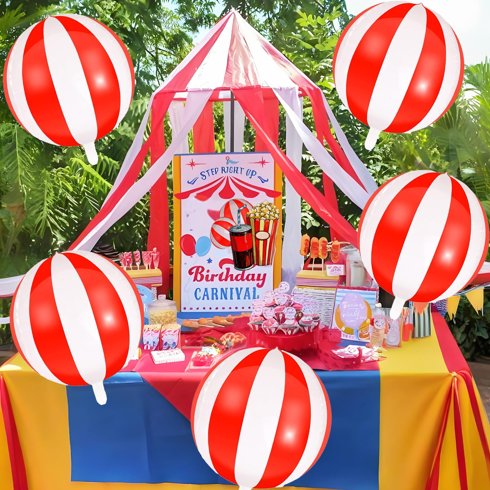 Red And Blue Carnival MMF7 Balloons, 22 Inch Metallic Circus Sphere Foil Balloons 6 Pcs Carnival Mylar Balloons Circus Themed Birthday Carnival Party - View #3