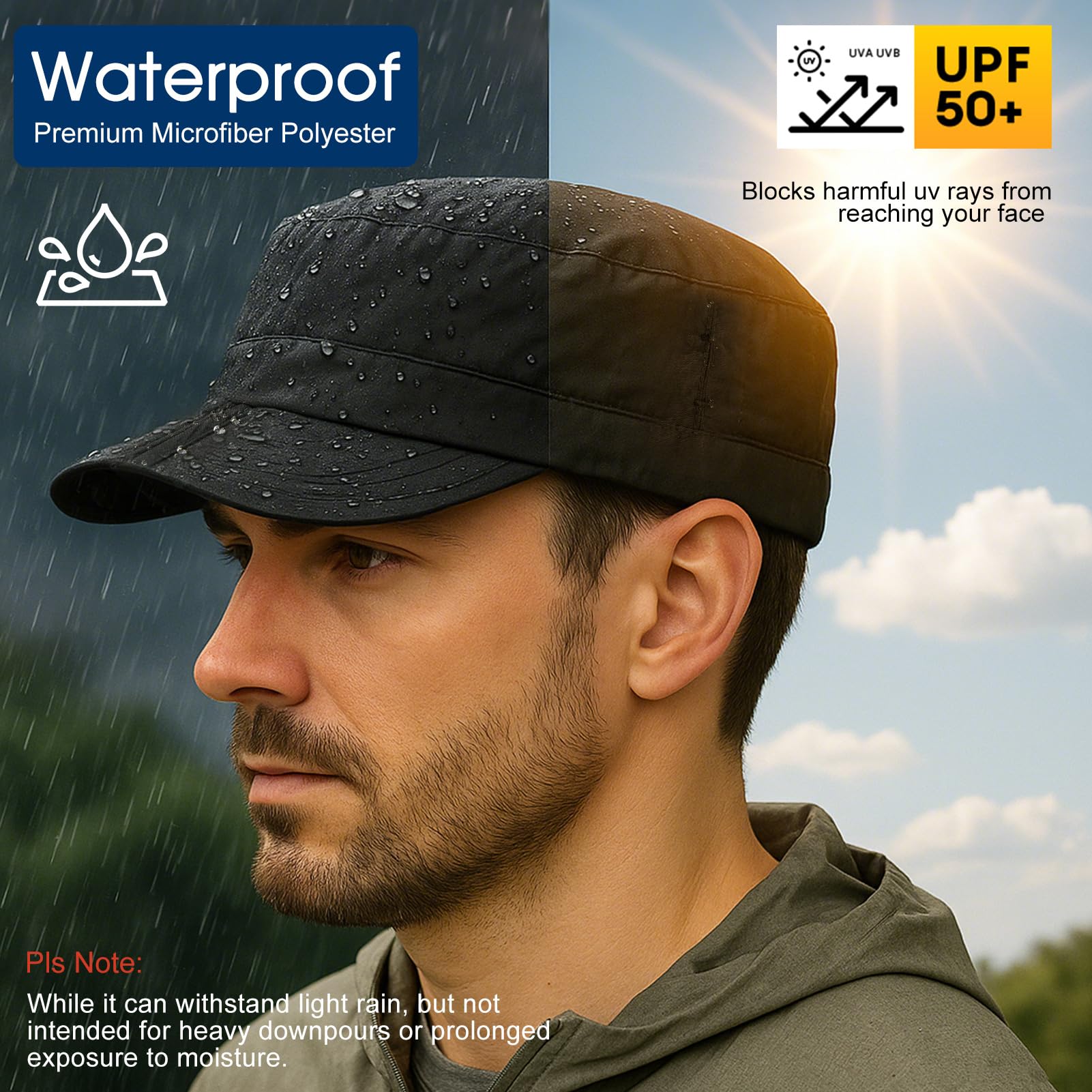 TOP-EX Cappello militare da uomo, impermeabile, con tesa pieghevole, per golf, corsa, attività all'aperto, berretto da baseball