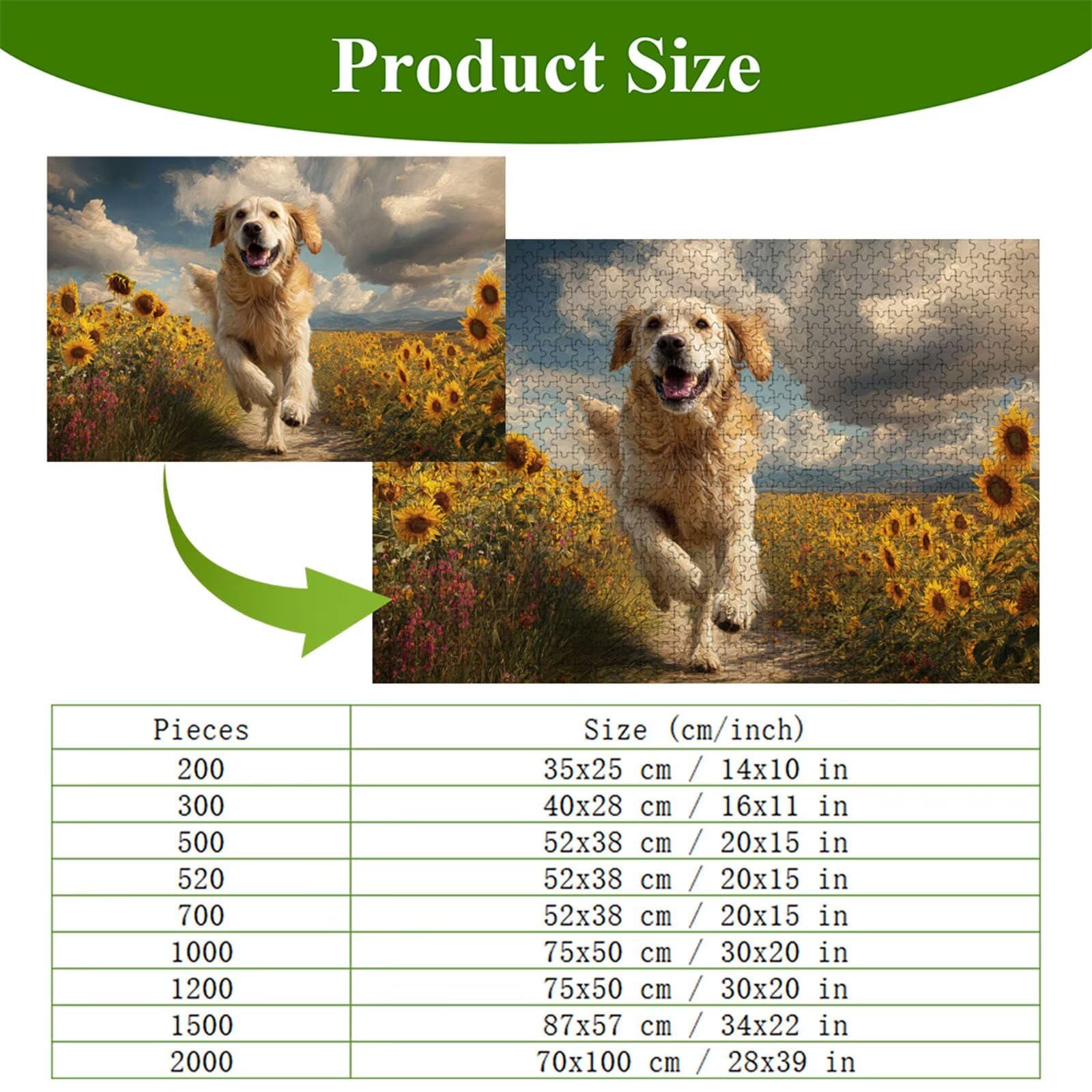 Puzzle 2000 elementów - pies i słonecznik - trwałe drewniane puzzle z literami z tyłu - 75 x 105 cm - Kreatywne hobby bez kurzu - artykuły kolekcjonerskie i 14 lat w ponad P3#343