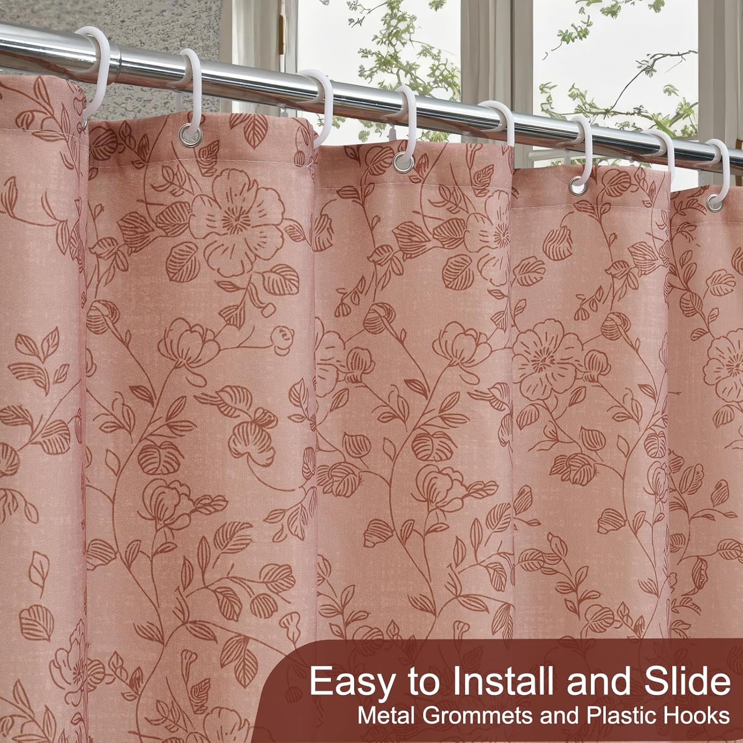 Boho Pink Blush Floral Shower Curtain 72x72, Cute Pretty Farmhouse Flower Shower Curtain Linen Blend, Victorian French Country Girly Style