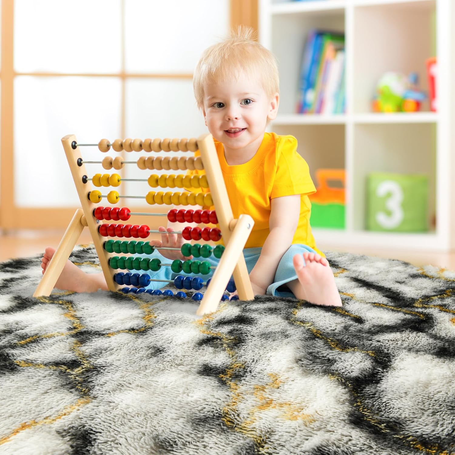 Noahas Fluffy 4x6 Area Rugs for Bedroom Living Room,Thick Shag Grey and Gold Throw Floor Carpet,Soft Shaggy Bedside Non-Slip Plush Dorm Nursery Kids Rug