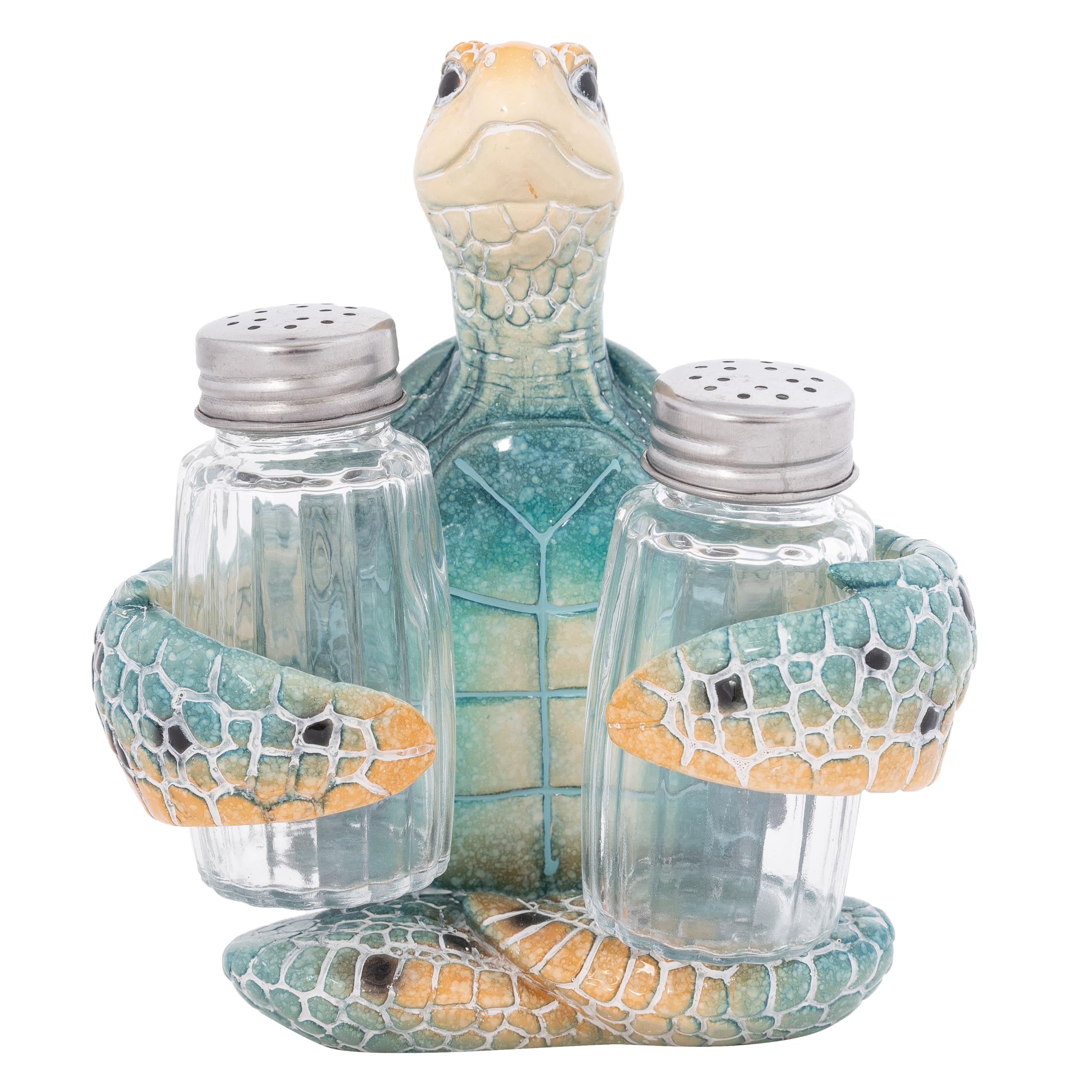 Corner MerchantNautical Salt Pepper Shaker Holder Set Glass Salt and Pepper Shakers Spices and Seasonings Caddy Set Kitchen Dining Table Decor (Blue Sea Turtle)