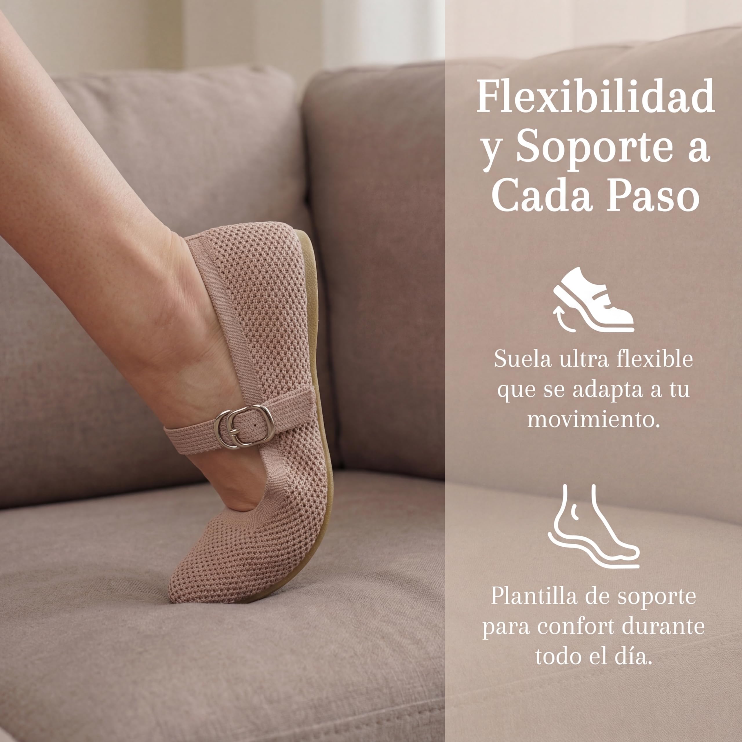 GLAMORA Bailarinas Mujer Merceditas Punto Correa Hebilla Cierre Rápido Zapatos Planos Cómodos Plantilla Acolchada Tejido Transpirable Verano Ligero Diario Ajustable