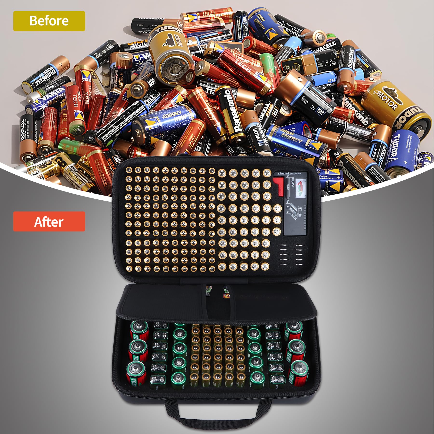 Hart Batterie Organizer Aufbewahrungsbox kompatibel mit 259 Batterien AA AAA C D 9V (Batterien sind Nicht enthalten), M Größe Tasche
