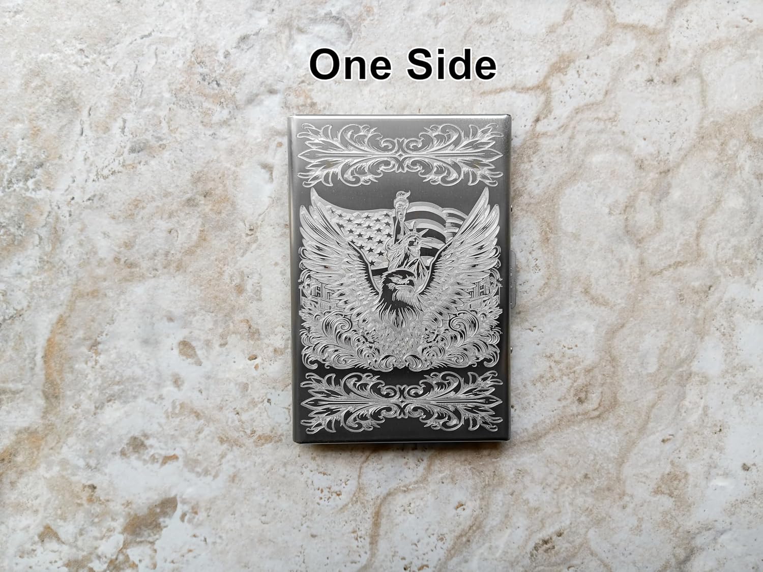 US Independence Freedom Liberty Wallet Card Holder RFID Protected Engraved Custom Text Stainless Steel Case with Release Button Unique Gift USIN-CL1-DS12