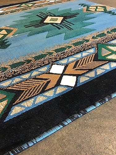 Miniatura 2 de Southwest Navajo Aztec - Alfombra tribal nativo americano tribal azul claro