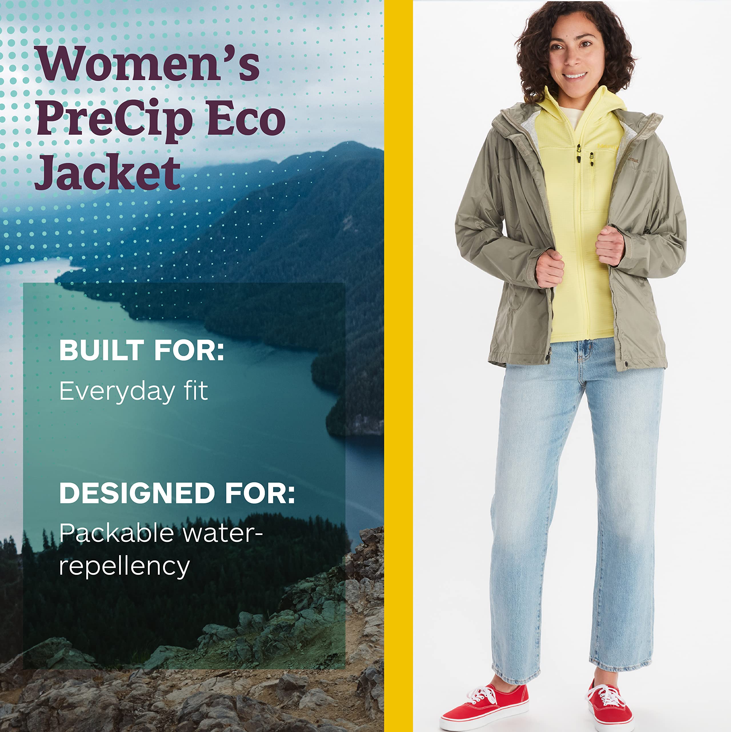 Marmot Wodoodporna kurtka przeciwdeszczowa, oddychający płaszcz przeciwdeszczowy z kapturem, lekka wiatrówka hardshell na wędrówki Kobiety Wm's PreCip Eco Jacket