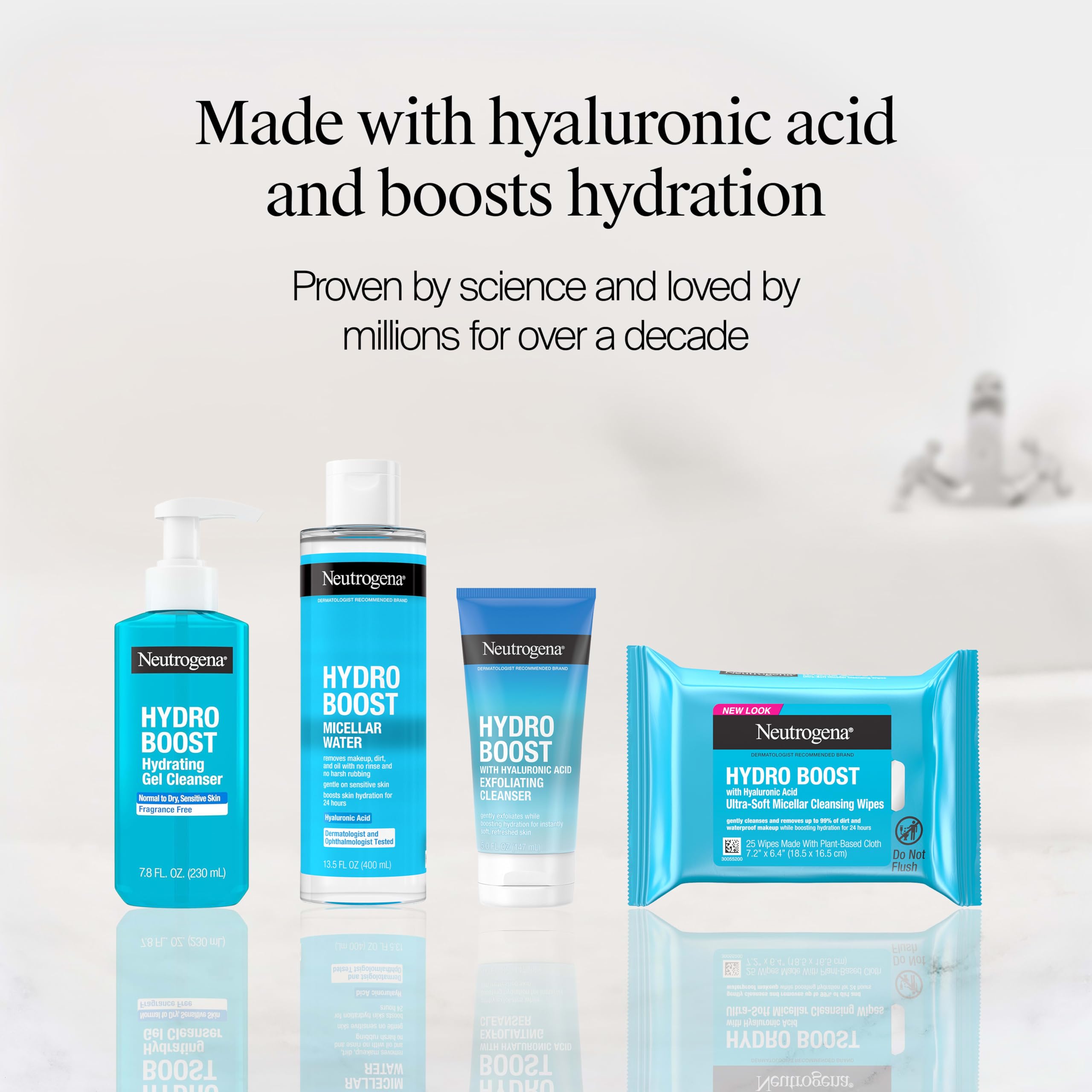 Neutrogena HydroBoost Facial Cleansing & Makeup Remover Wipes with Hyaluronic Acid, Hydrating Pre-Moistened Face Towelettes to Cleanse &Remove Dirt, Makeup & Impurities, Twin Pack, 25 ct