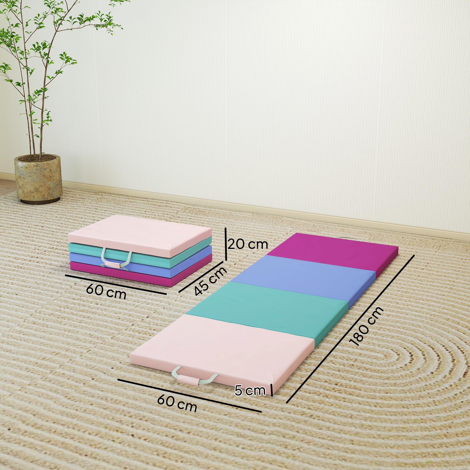 SPORTNOW Colchoneta Gimnasia Plegable de Grosor de 5 cm, Tapete de Ejercicio con Asas de Transporte, Bolsa, Esterilla de Gimnasia para Yoga, Aeróbic, Artes Marciales