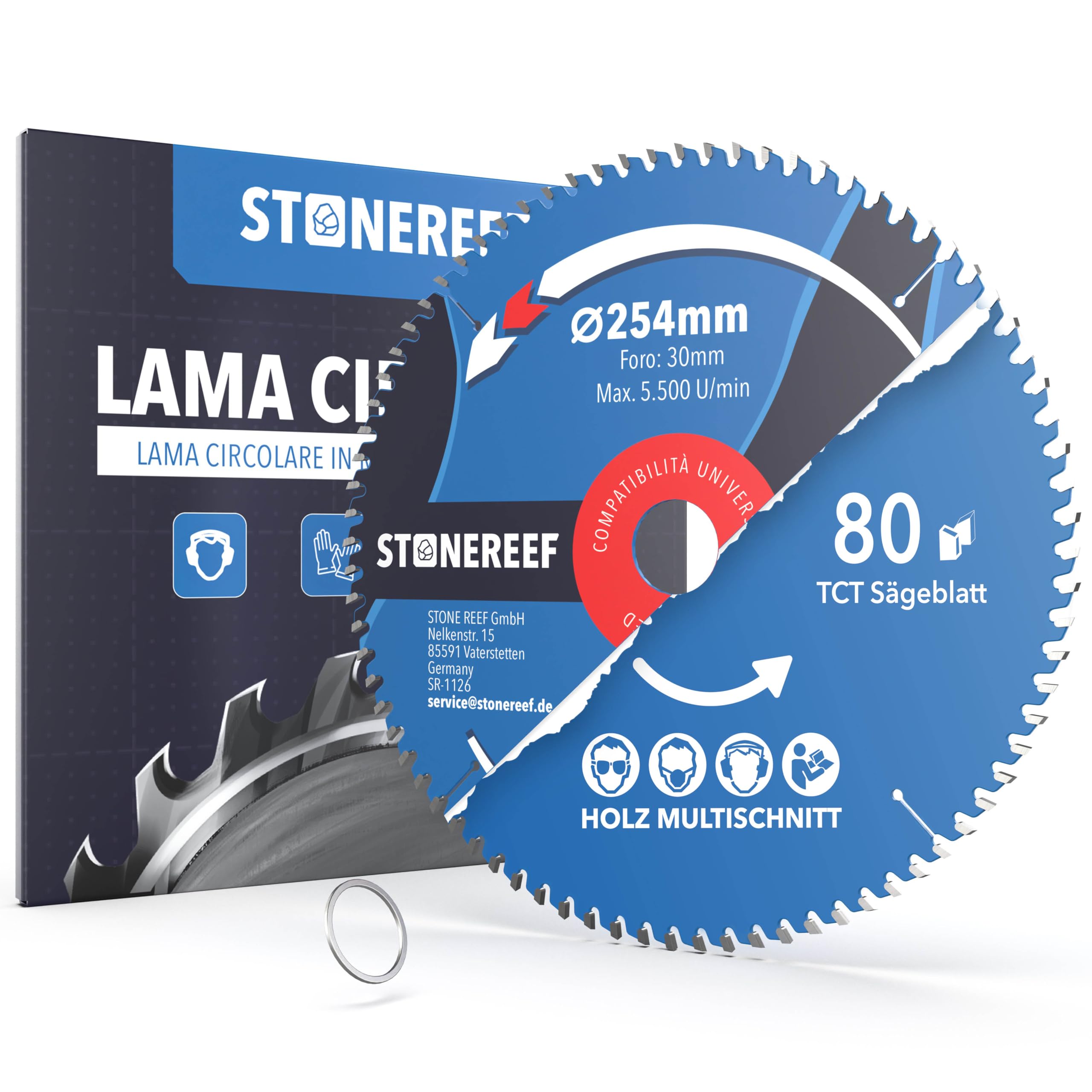STONE REEF Lama per sega circolare 254x30 cm, con adattatore su foro da 20 mm, compatibile con sega a immersione e sega circolare di Bosch, ideale per legno, metallo e alluminio