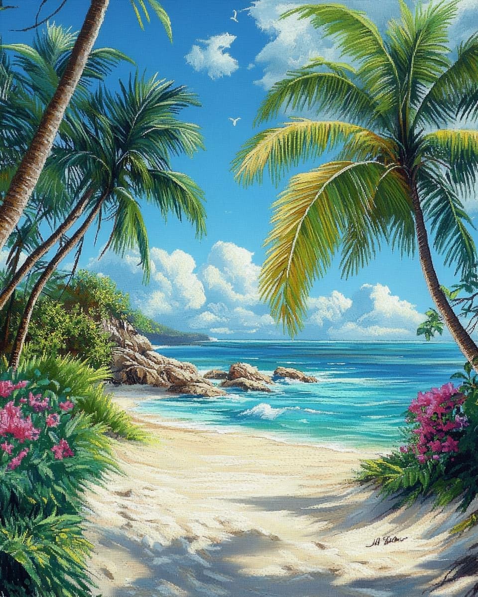 AMBATTERY Cross Stitch Kits for Adults, Beach Scenery 11CT Pre Printed Stamped Counted Cross Stitch Kits for Adults Beginners, Easy Cross Stitch Patterns, Embroidery Kits