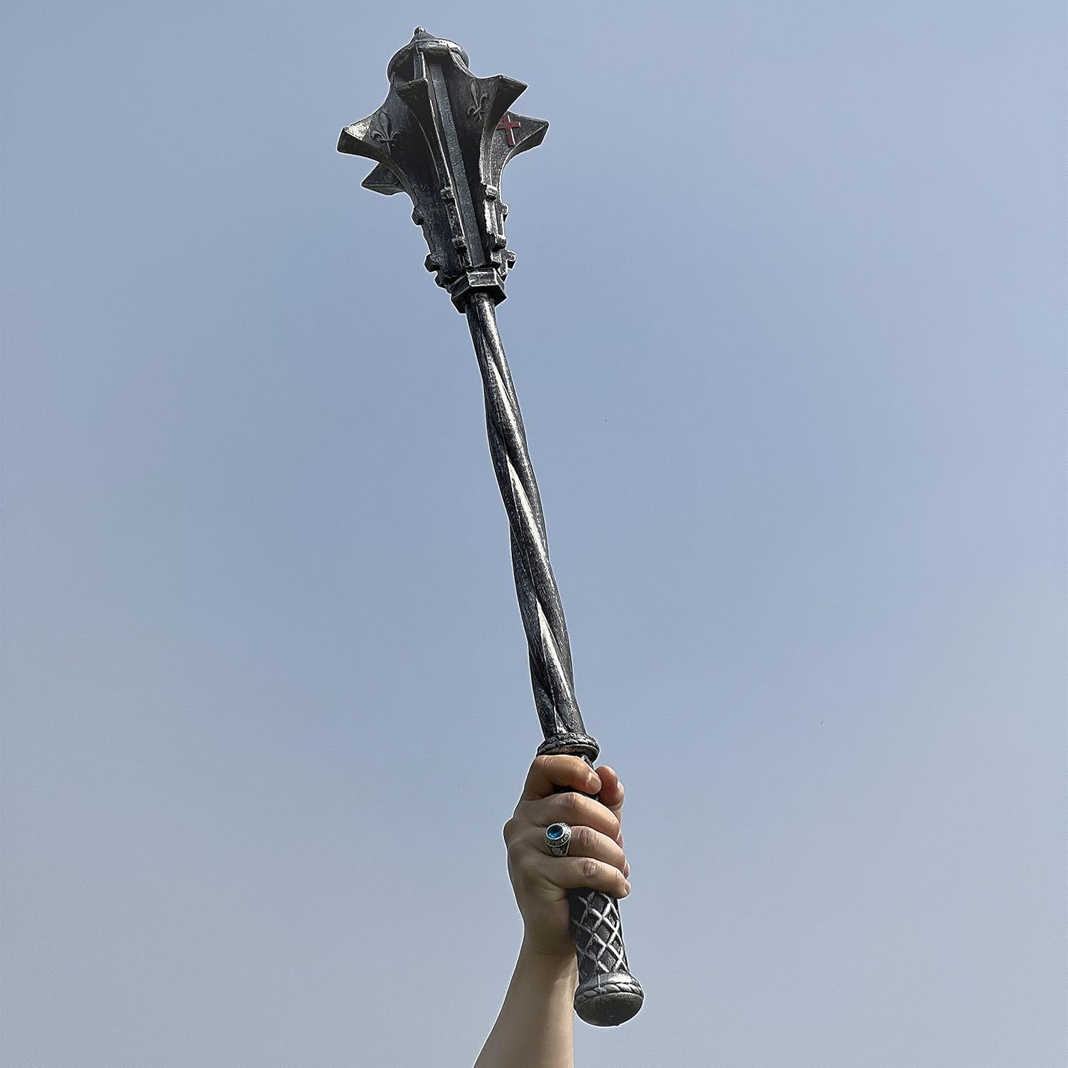 LOOYAR 32" PU Foam Medieval Crusader Battle Hammer Festival Props for Knight Warrior Costume Battle Play Halloween Cosplay LARP Silver