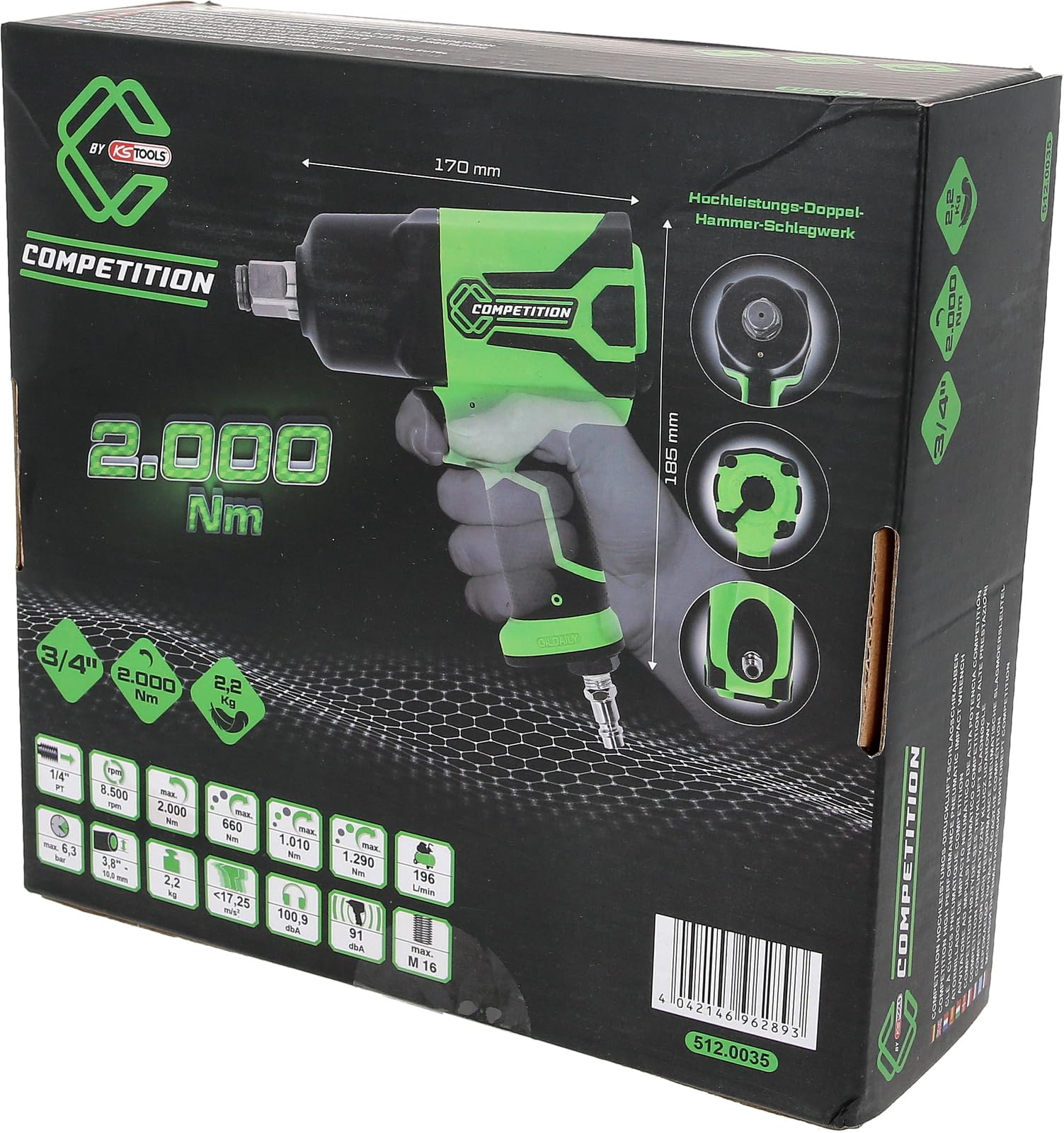 KS Tools 512.0035 COMPETITION - Avvitatore a percussione ad alte prestazioni, 3/4", 2.000 Nm
