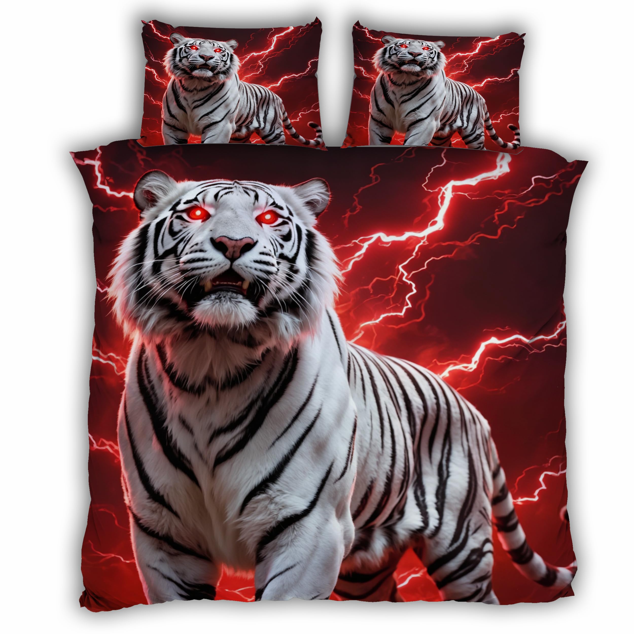 Housse de couette tigre 220x240 cm avec 2 taies d'oreiller pour lit double