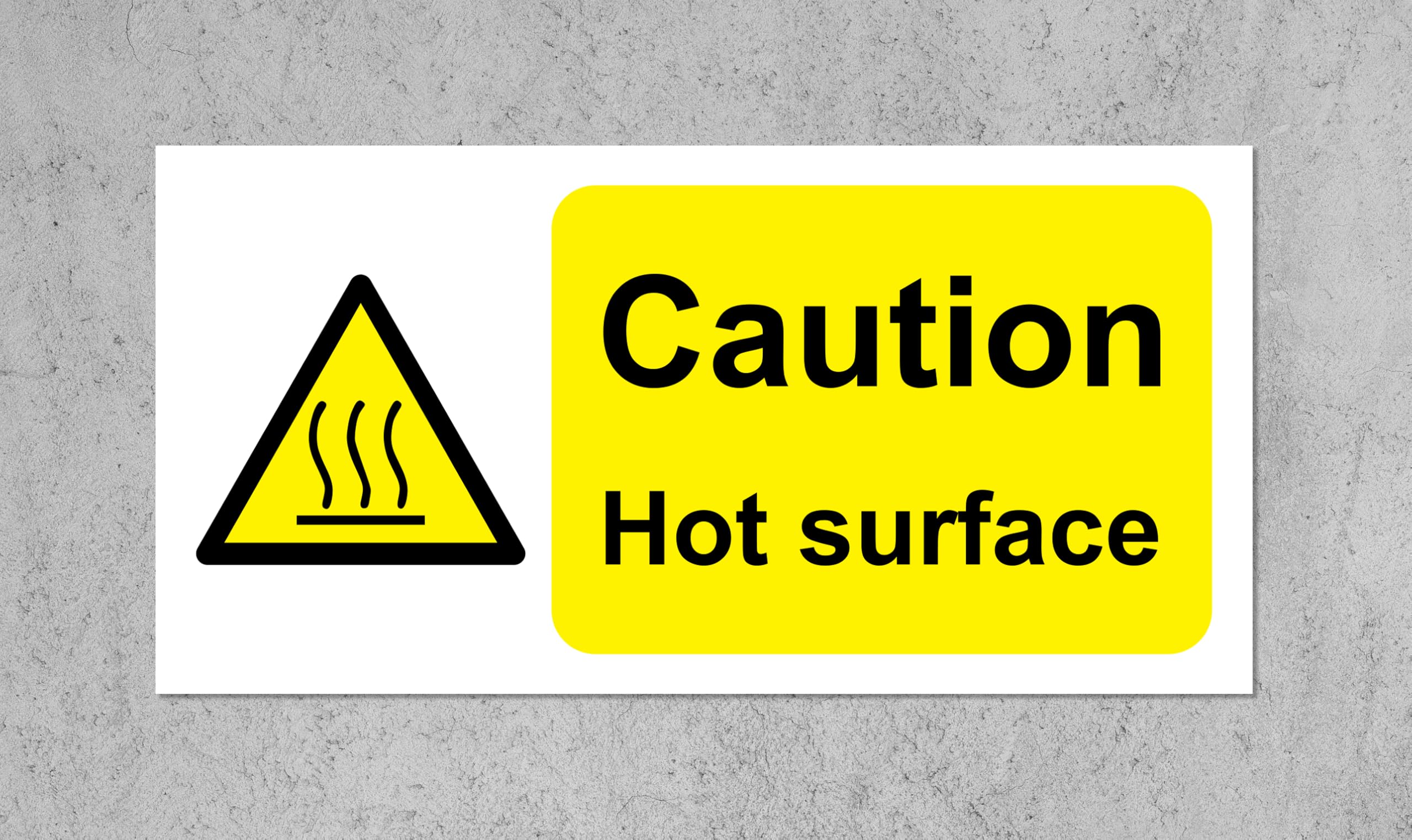 Caution Hot Surface Safety Sign - Self Adhesive Sticker 100mm x 50mm (Pack of Ten)