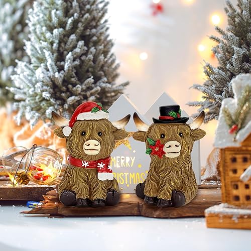 Miniatura 2 de CRCZK Decoración navideña de vaca de las montañas, decoraciones navideñas para interiores y exteriores, centros de mesa de granja, decoración de