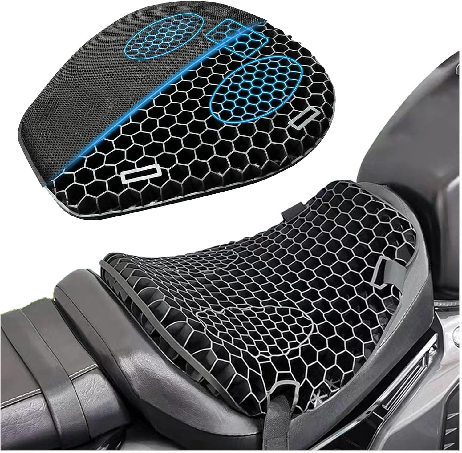 VBDBN Foldable Motorcycle Gel Seat Cushion for Triumph Tiger 800 XC 800 XCX XCa XR XRx XRt, Motorcycle Seat Cushion Comfortable Gel Honeycomb Seat Cushion