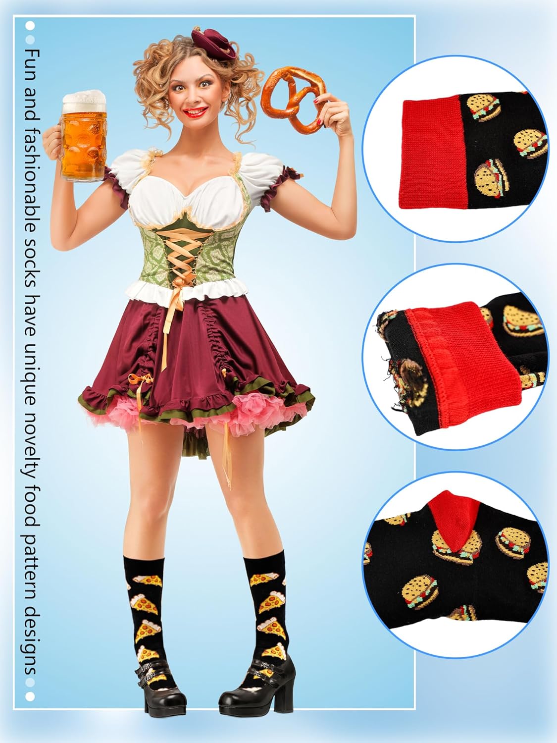 8 Pairs Funny Food Socks Christmas Burger Sock Crazy Novelty Funny Breathable Pizza Burger Pattern Sock Snack Theme Socks for Christmas Adults Men Women Gift - Image 5