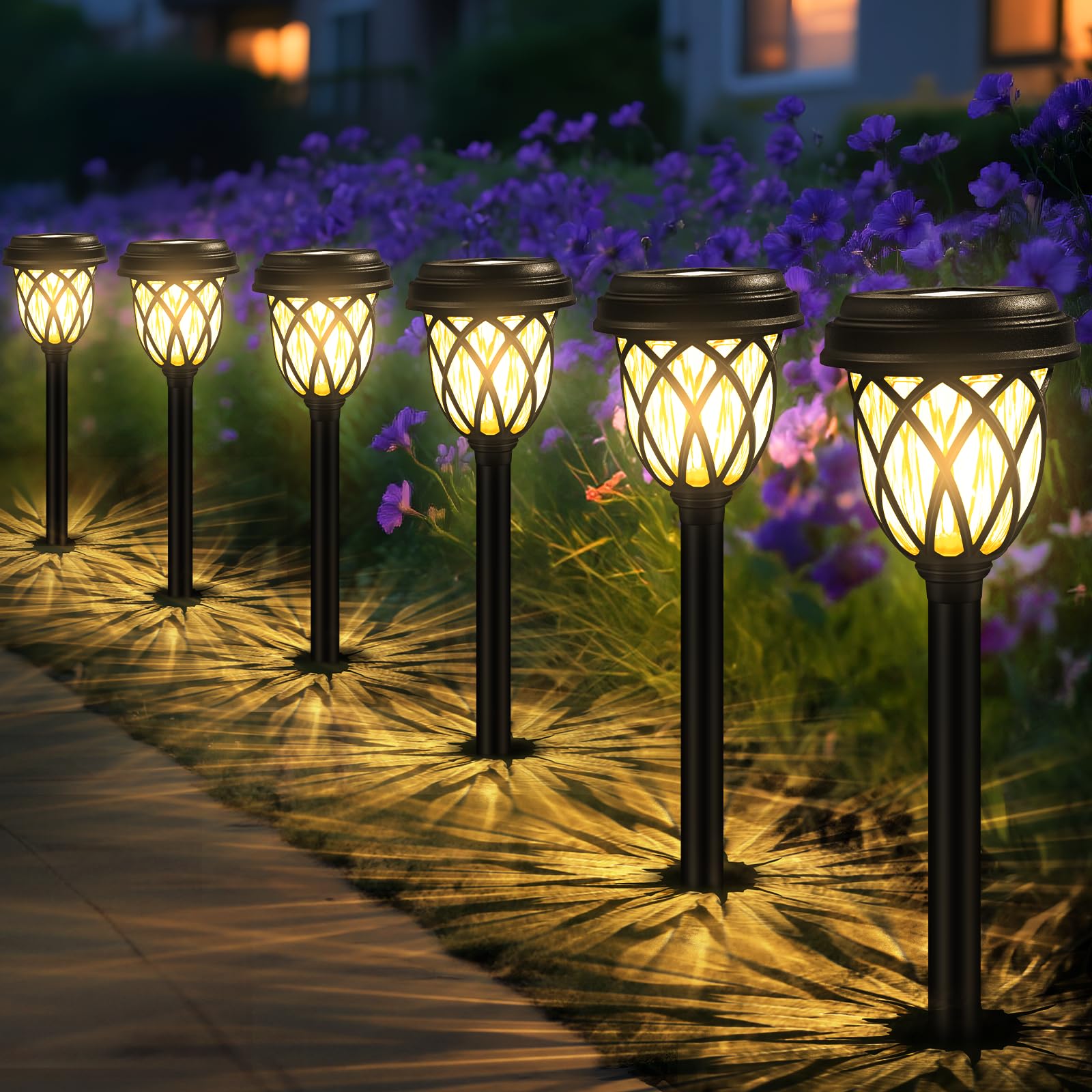 Garden Lights Solar Powered, 6 Pack Solar Lights Outdoor Garden Waterproof (Warm White), 16.5IN LED Solar Pathway Lighting, Solar Powered Outdoor Light for Patio/Lawn/Landscape Decoration