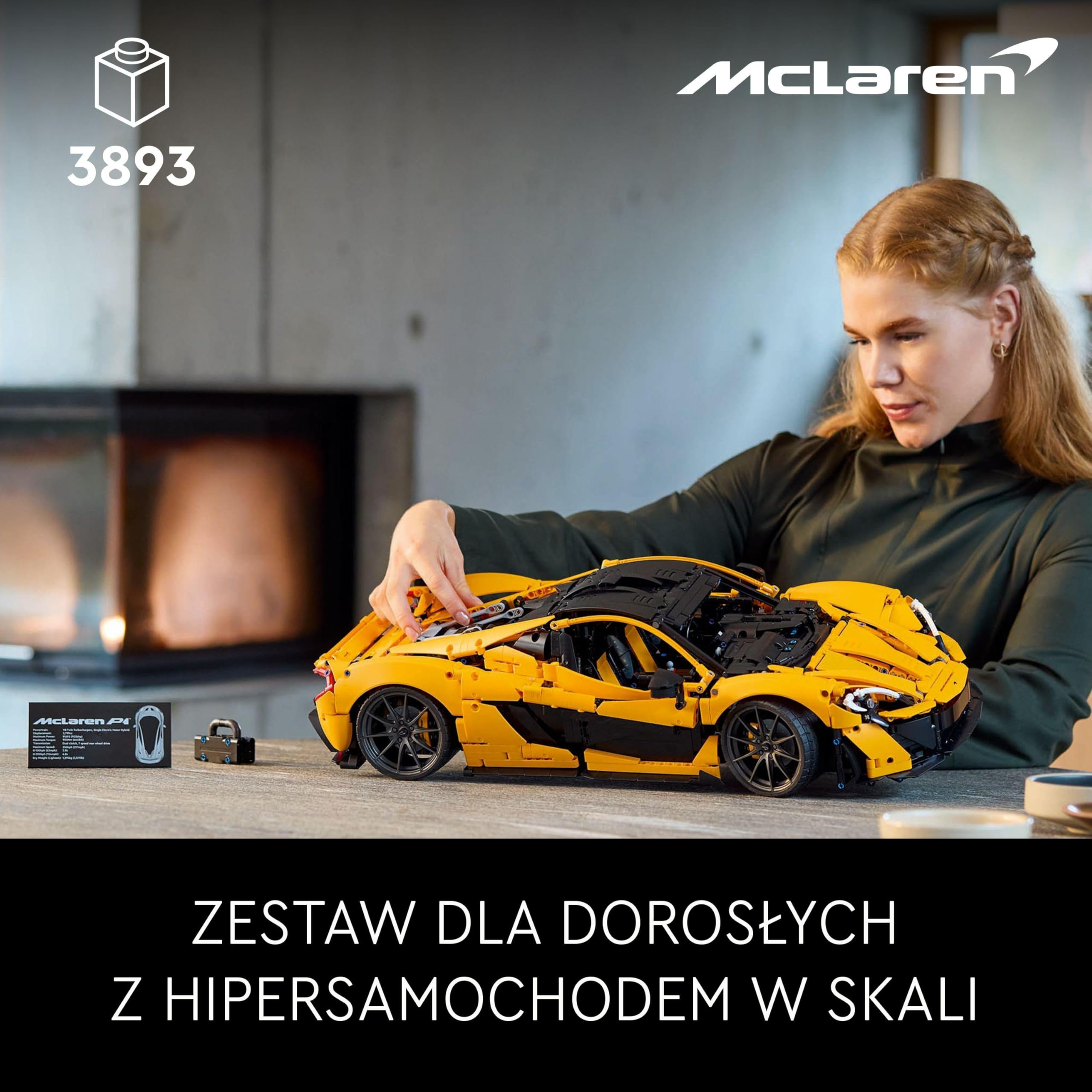 LEGO Technic McLaren P1 42172 | Model samochodu, klocki konstrukcyjne Technic dla dorosłych, prezent dla fana motoryzacji, silnik tłokowy V8, 3893 elementy