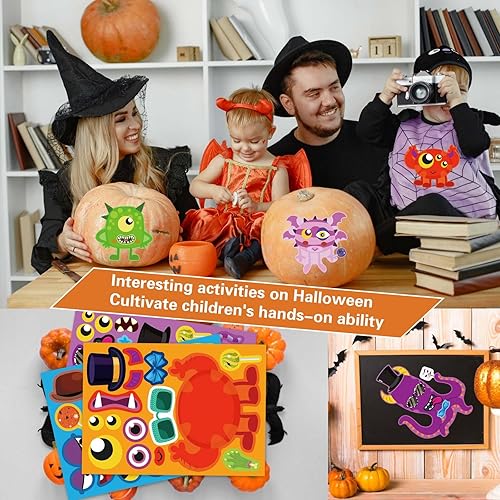 Miniatura 6 de Calcomanías de cara de monstruo, 48 unidades, calcomanías de Halloween para niños, haz tu propio pequeño monstruo, hojas de calcomanías temáticas de