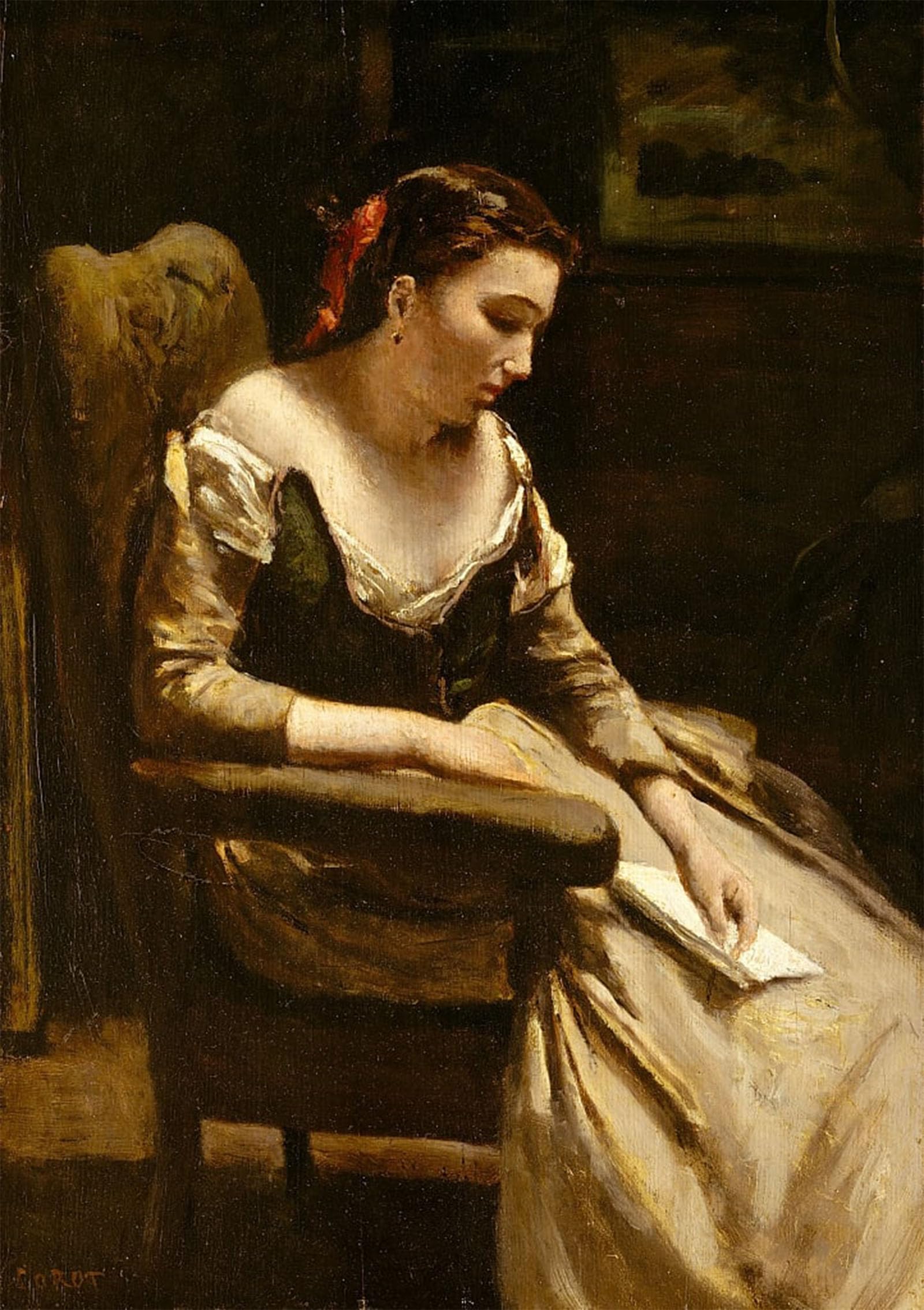 POSTERIIk Vintage Art Print Images Pictures Print The Letter. by Jean Baptiste Camille Corot Modern Colour Posters for Office Home Decor 60x90cm