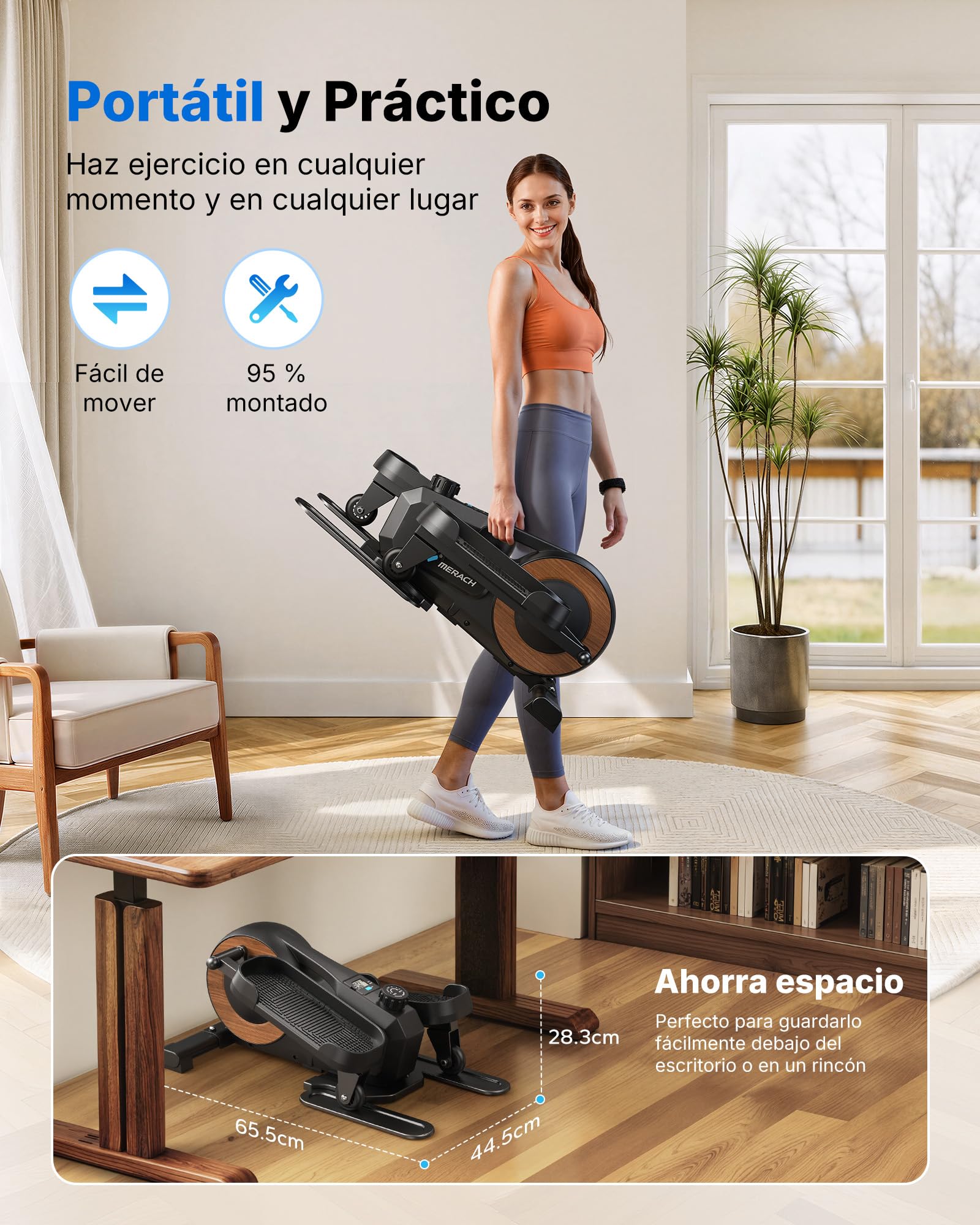 MERACH Mini Elíptico, Debajo del Escritorio para hogar y Oficina en casa, eléctrico y Manual, Entrenador de piernas Sentado, pedalier Debajo del Escritorio, silencioso y portátil, Pedales Grandes