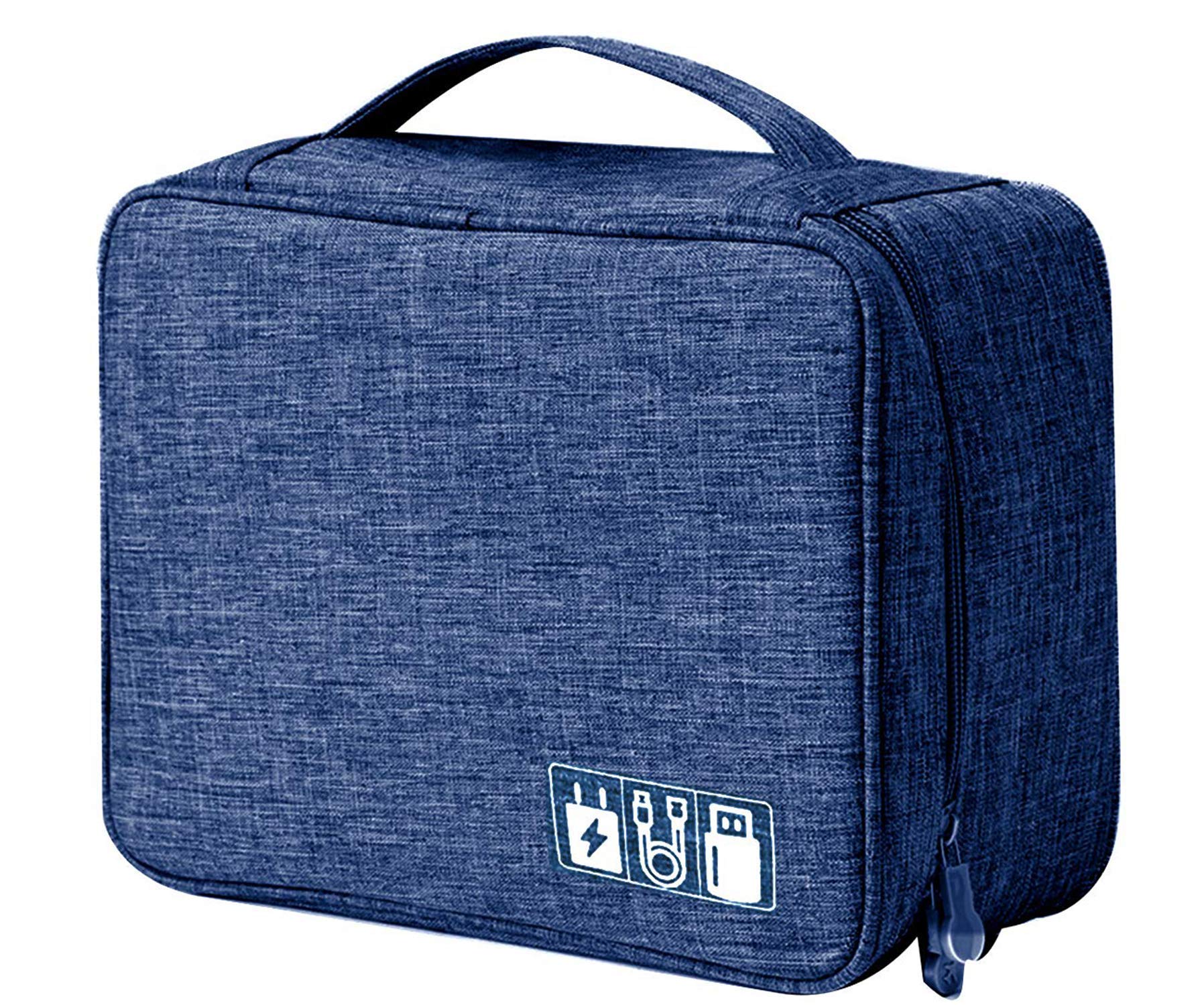 favira electronics accessories gadget organizer bag, universal carry travel gadget bag for cables, plug and more, perfect size fits for pad phone charger hard disk -dark blue