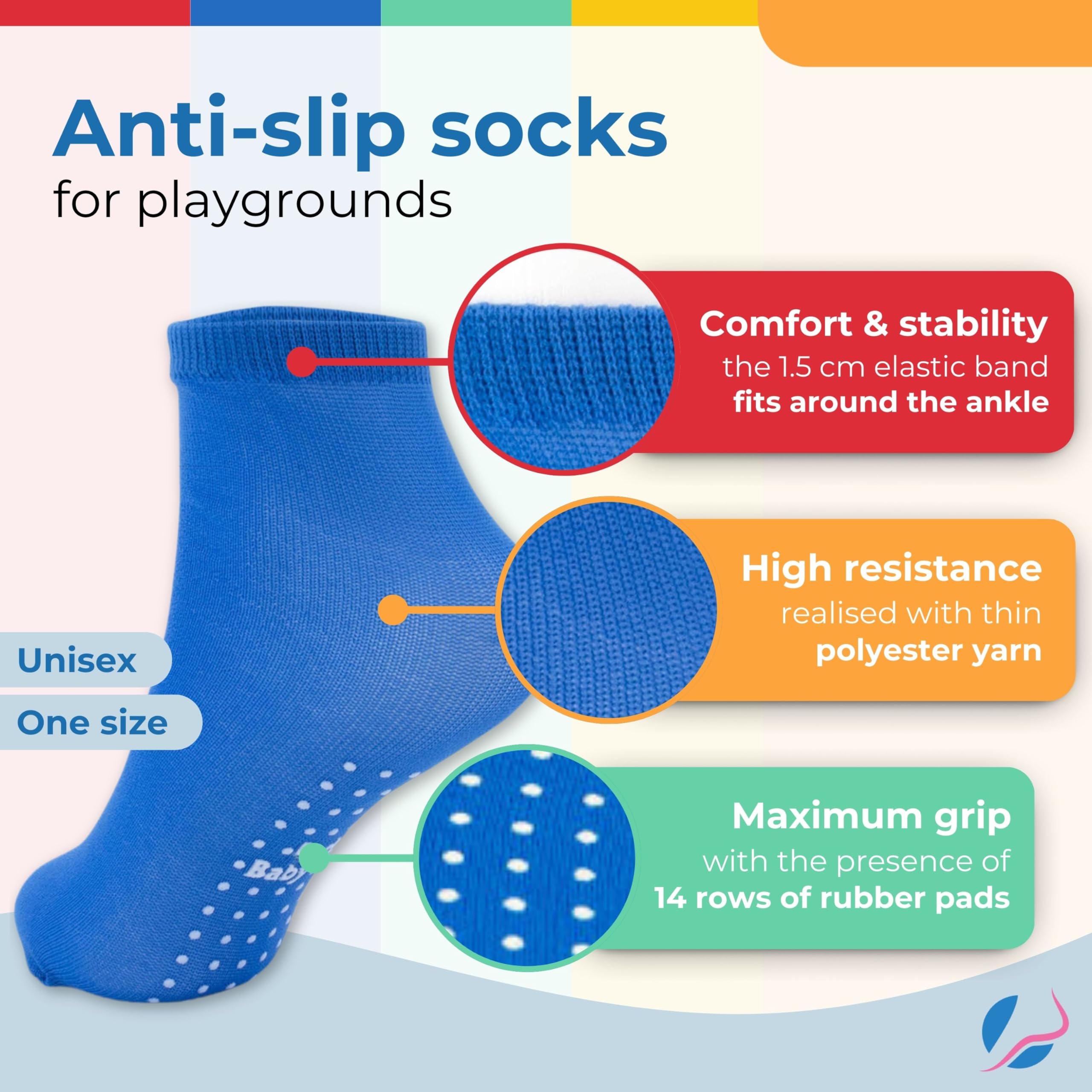 Rutschfeste Einweg-Hygienesocken für Kinder, Schachtel mit 125 Paar Socken, Verpackt in 1-Paar-Säcken, Ideal für Spielplätze, 3–10 Jahre, Einheitsgröße, Farbmischung
