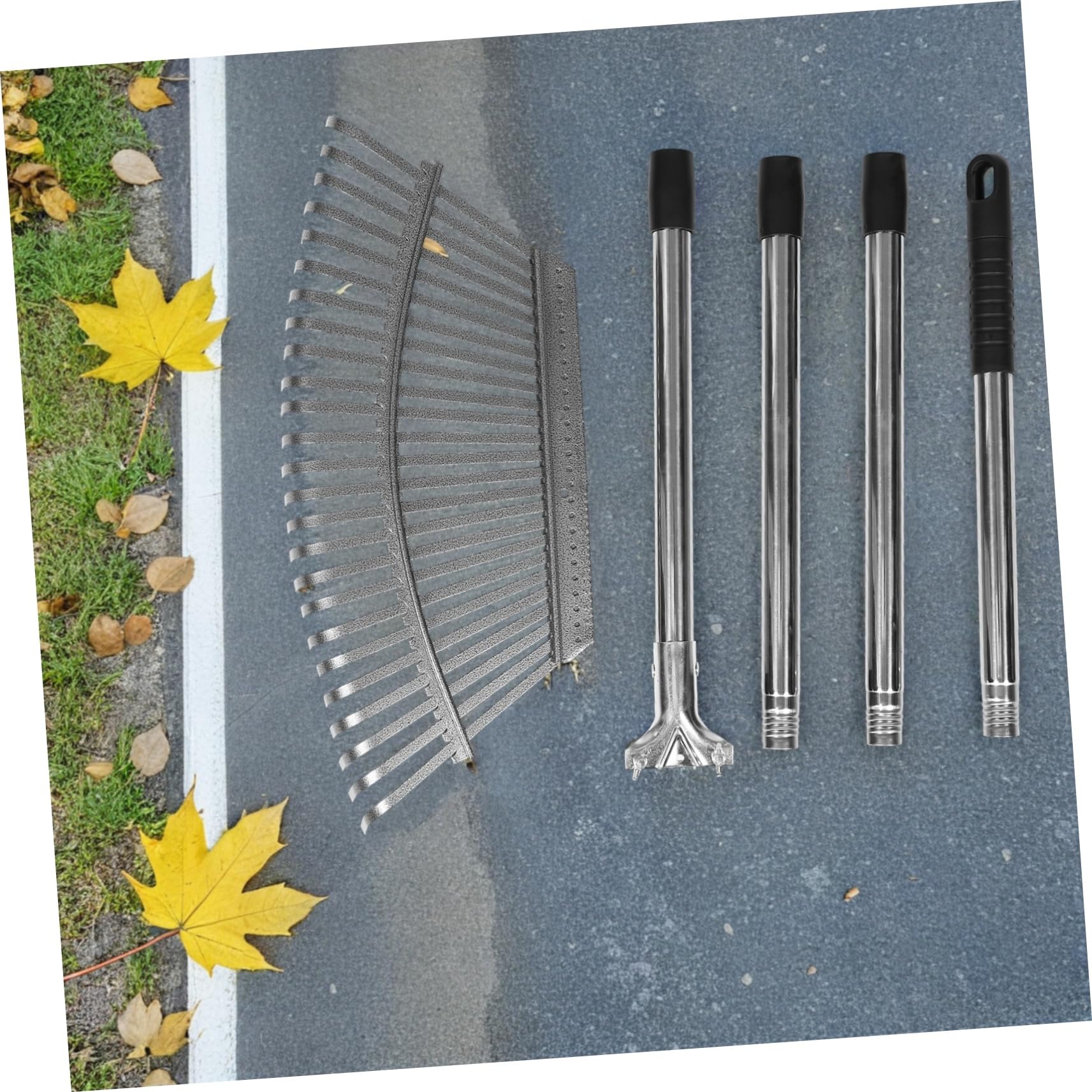 ibasenice Metall Gartenrechen mit 25 Zinken aus Edelstahl Verstellbare Länge und Abnehmbare Kombination für Rasen und Mulch Effizientes Bodenauflockern
