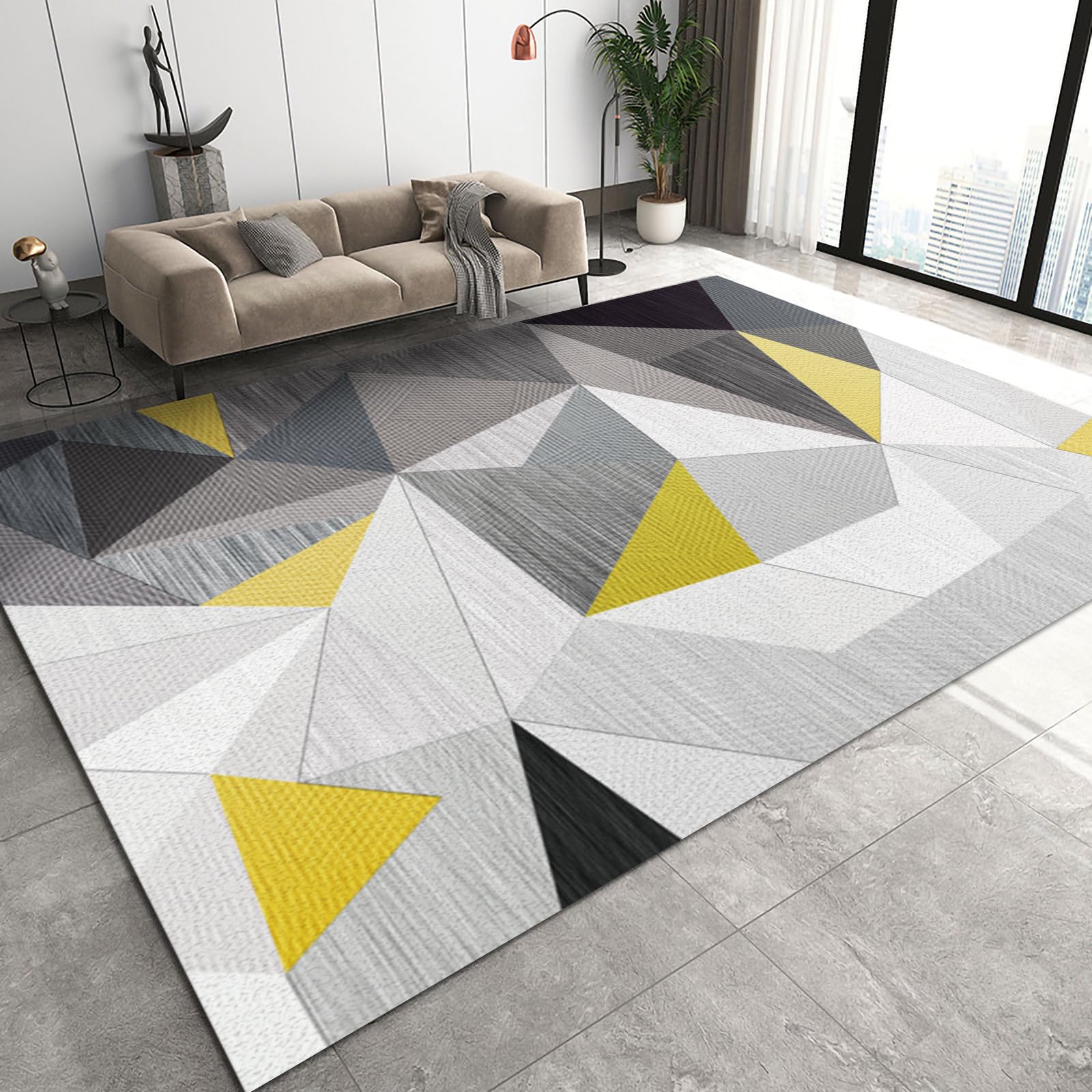 Tapis géométrique en marbre lavable gris grand format pour chambre enfant et salon