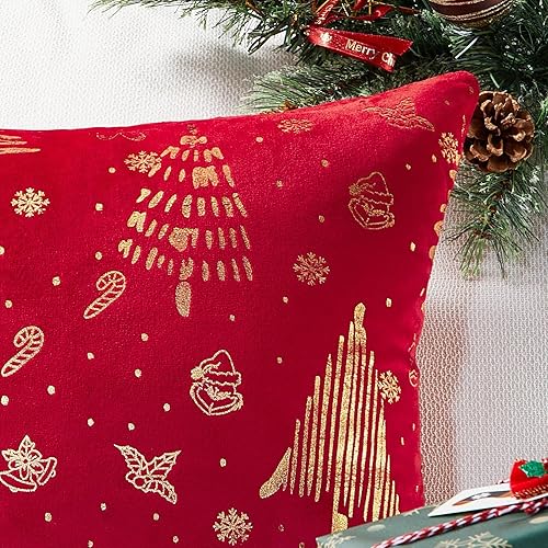 Miniatura 3 de Topfinel Juego de 2 fundas de almohada lumbares rojas de 12 x 20 pulgadas, suaves y acogedoras fundas de almohada decorativas de terciopelo dorado