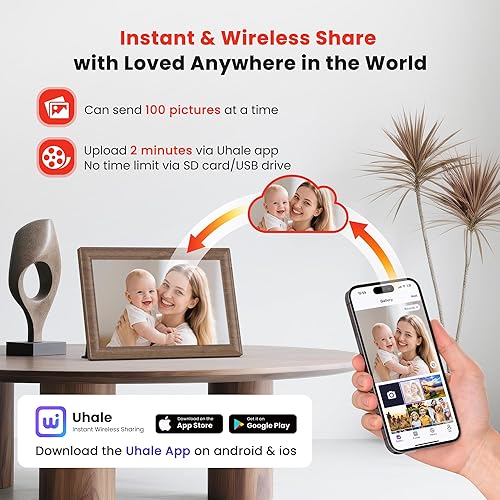 Miniatura 2 de Uhale - Marco de fotos digital de 32 GB de almacenamiento de 10.1 pulgadas con WiFi de madera, marcos de fotos electrónicos, ranura para tarjeta SD,