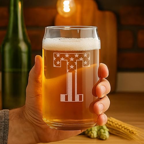 Miniatura 2 de Vaso en forma de lata de cerveza con monograma grabado - bandera de EE.UU.