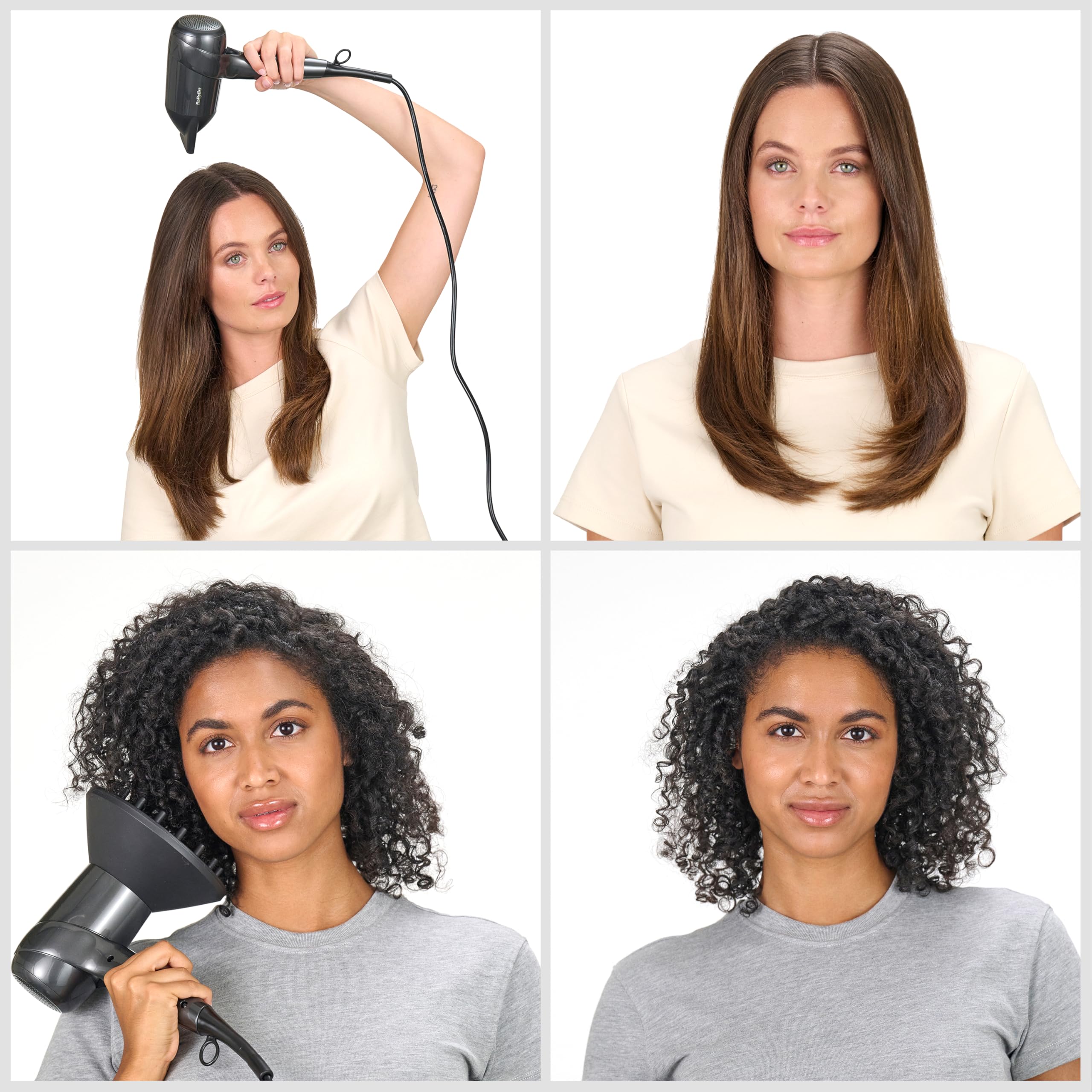BaByliss Sèche-Cheveux Titanium Shine avec Diffuseur – NOUVEAUTÉ 2025, Sèche-cheveux puissant et compact, Design ergonomique, Ionique anti-frisottis, 3 température & 3 vitesses, Argenté, D6200DE