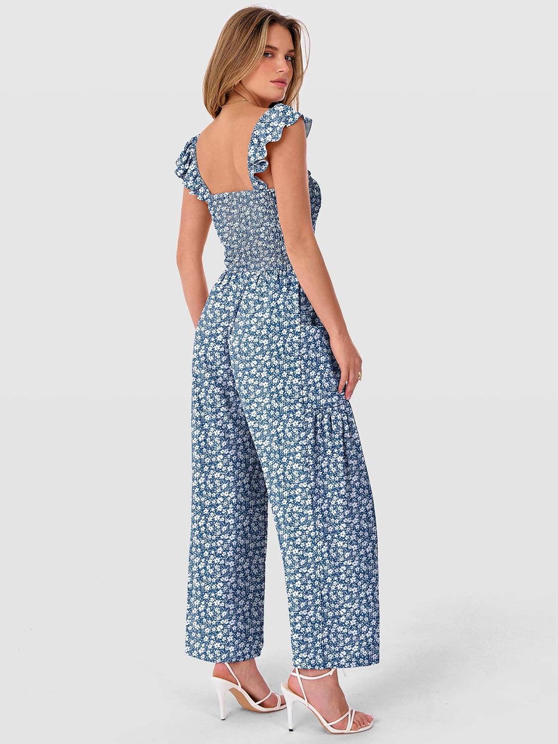 ANRABESS Jumpsuits for Women Dressy One Piece Summer Outfits Wide Leg Sleeveless Smocked Romper Jumpers Casual Beach Overalls - Image 4