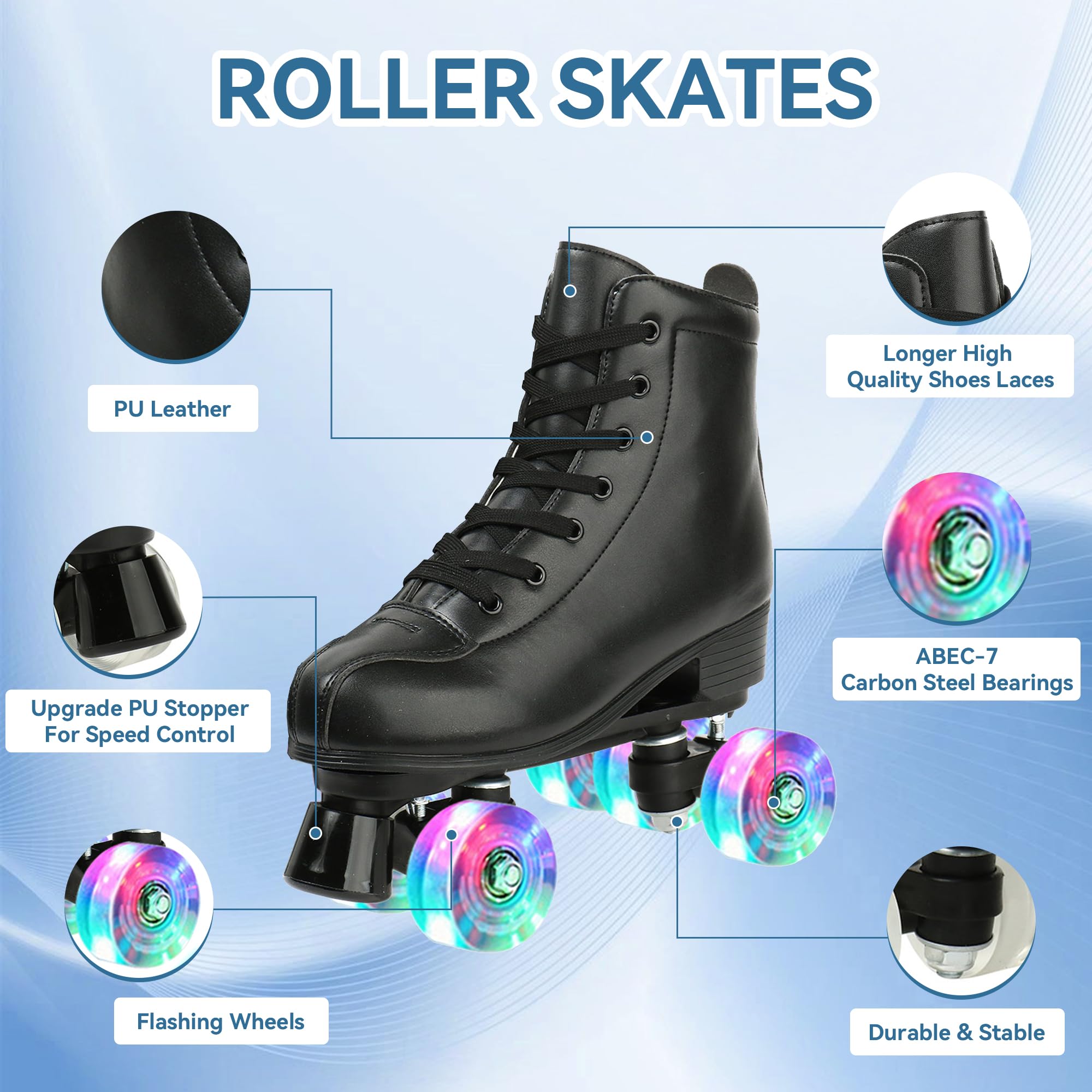 XUDREZ Unisex Roller Skates PU Leather 4 Wheel Shin Produktbild-Vorschau 9