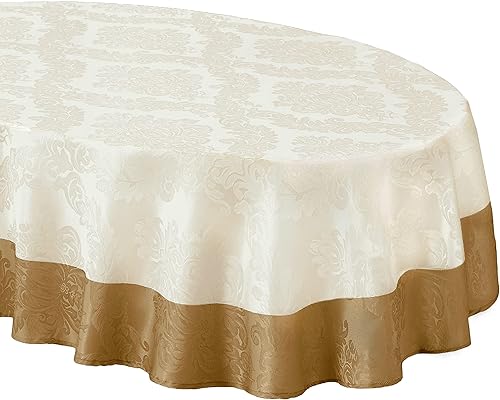 Miniatura 7 de Newbridge Valencia - Mantel de tela de damasco con borde de dos tonos, resistente a las arrugas y a las manchas, mantel de calidad de hotel fino