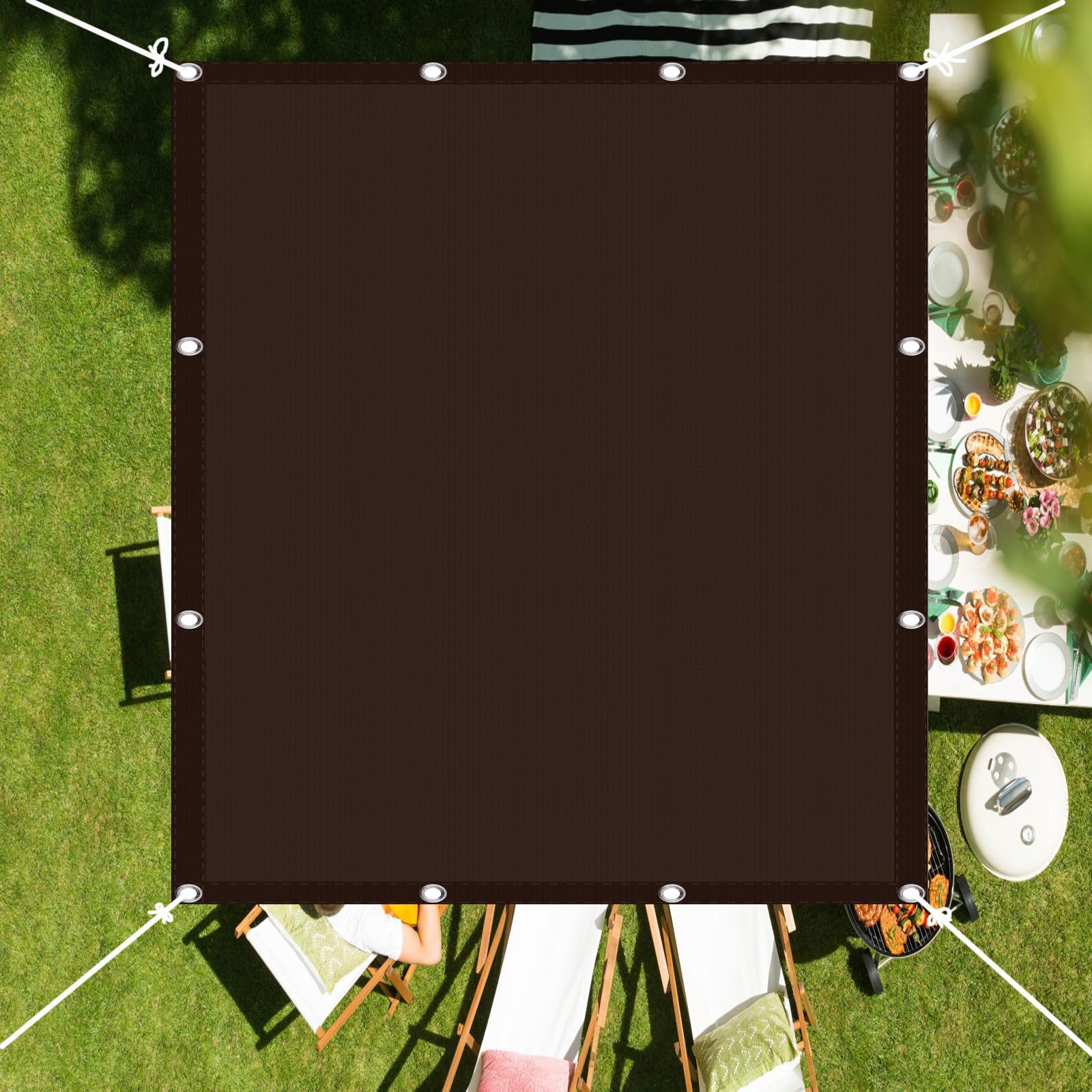 WQPMNYG Outdoor Garden Patio Sun Shade Sail Canopy 5.5x6m Waterproof Sun Shade with UV Block 98% Resistant to Sun Wind Brown Includes Free Rope