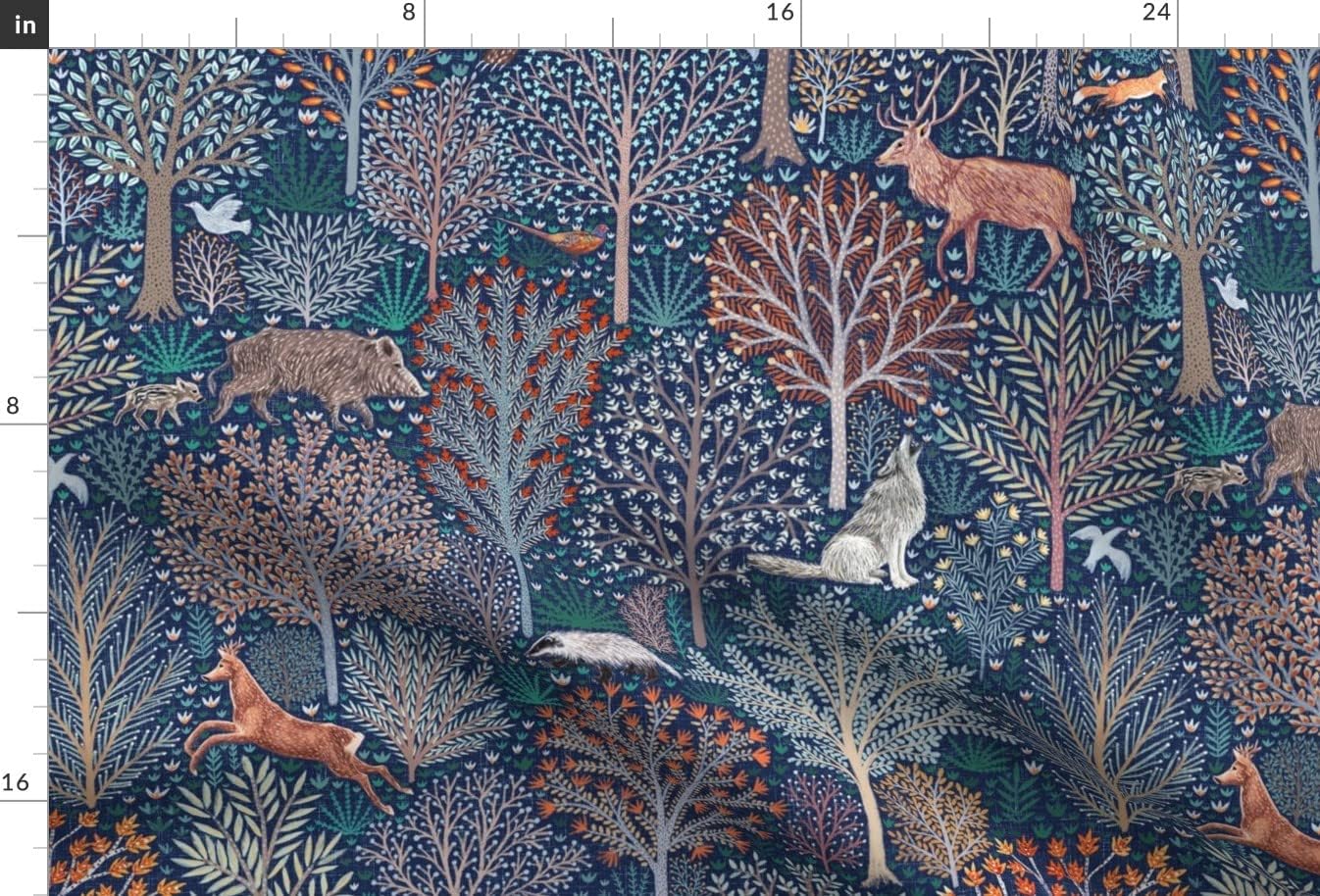 Spoonflower Fabric - Woodland Animals Forest Creatures Nighttime Rustic Trees Printed on Minky Fabric by The Yard - Sewing Baby Blankets Quilt Backing Plush